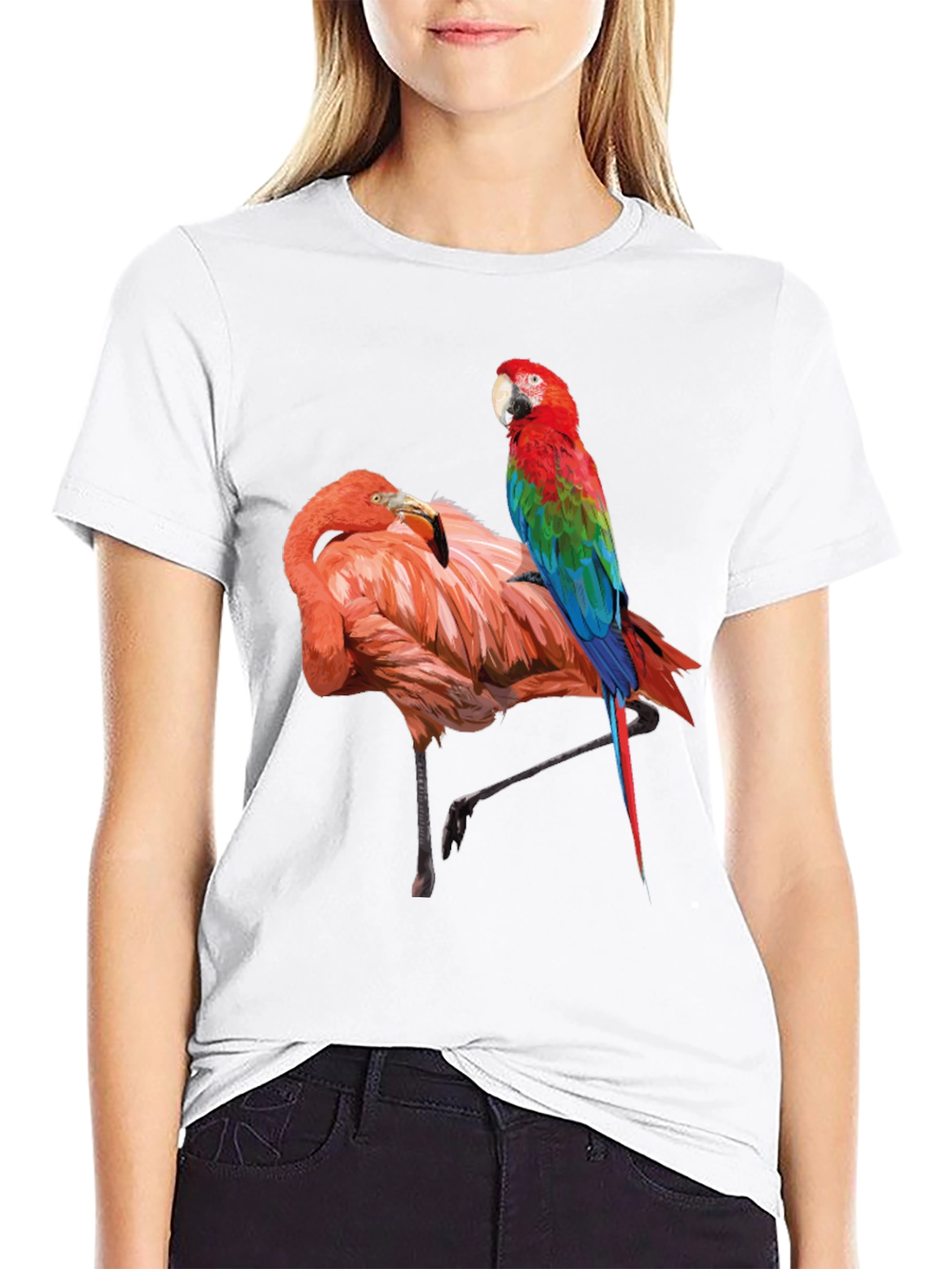 Flamingo Parrot Graphic Tee - Men's Black T-Shirt - 9