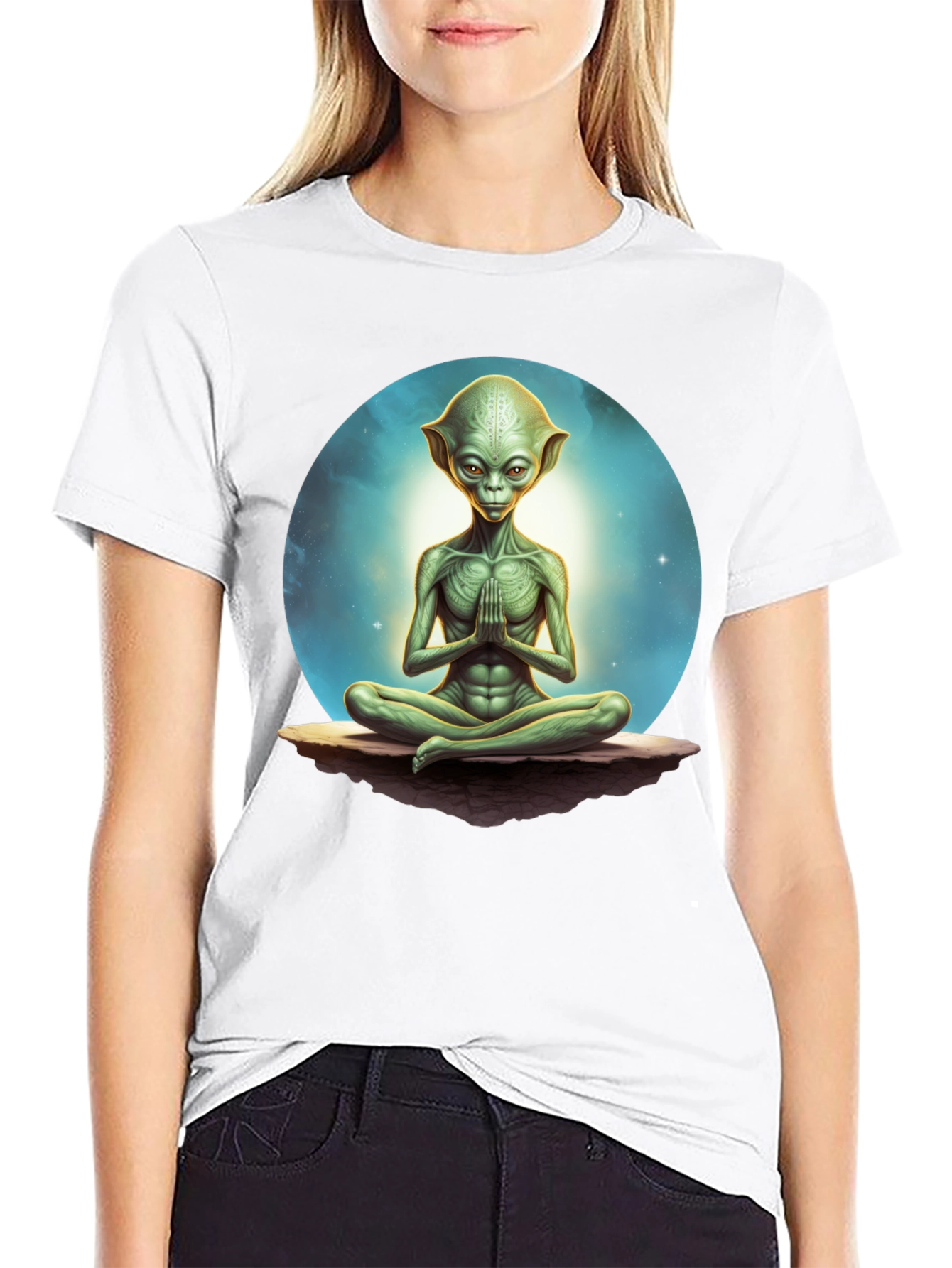Black Meditating Alien Graphic Tee - Black view 9