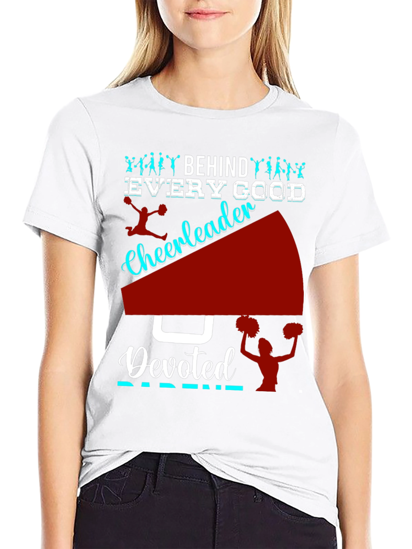 Black Devoted Cheerleader Parent T-Shirt view 9