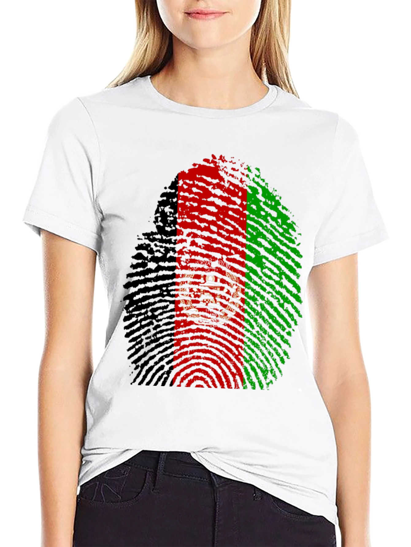 Black Afghanistan Flag Fingerprint T-Shirt view 9