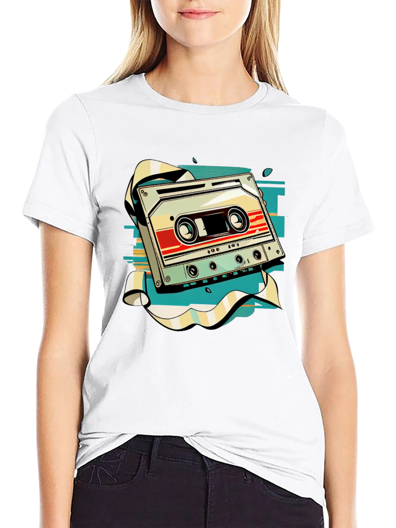 Black Retro Cassette Tape Graphic Tee - Vintage Music Style view 9