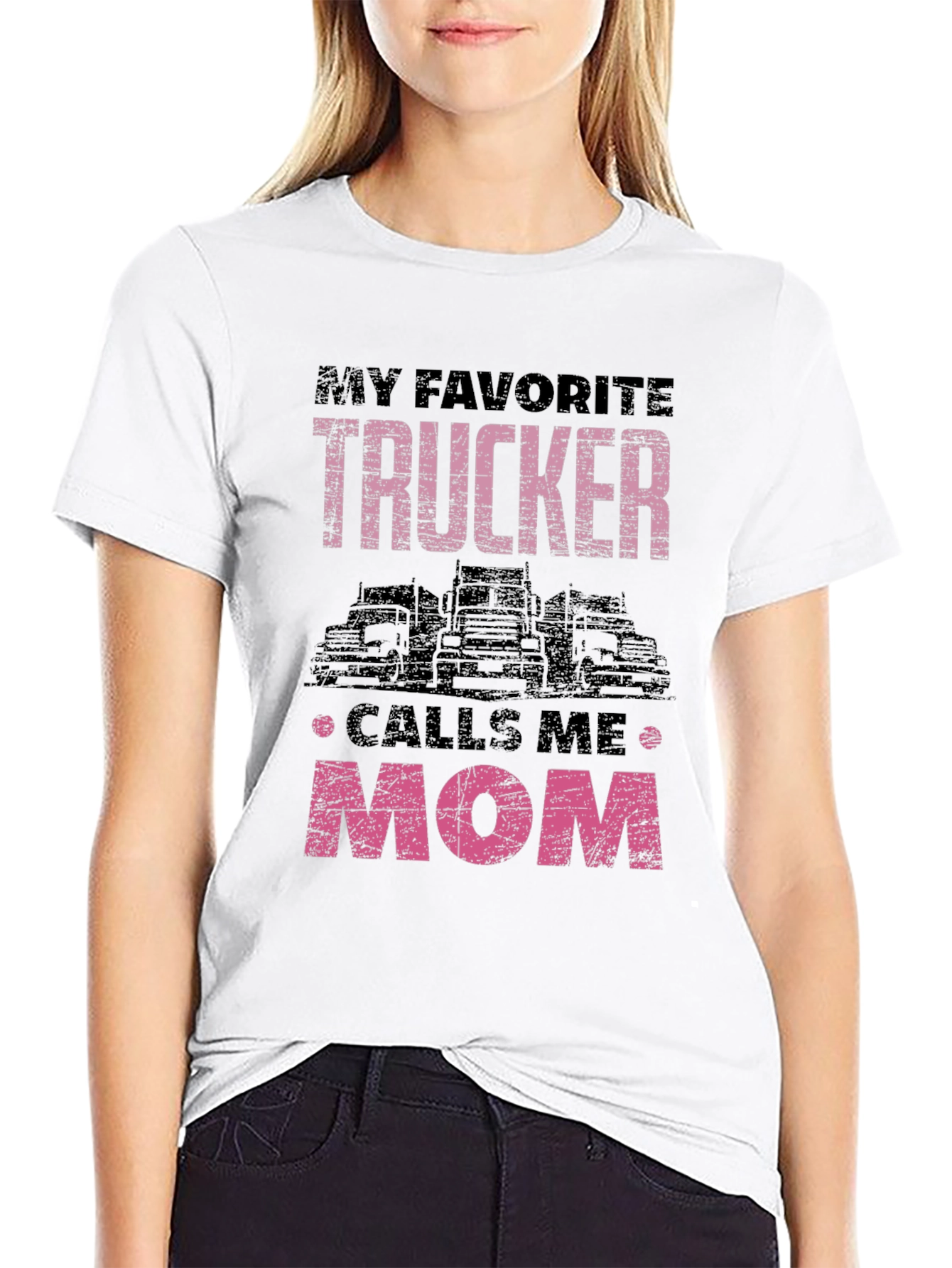 Black My Favorite Trucker Calls Me Mom T-Shirt view 9