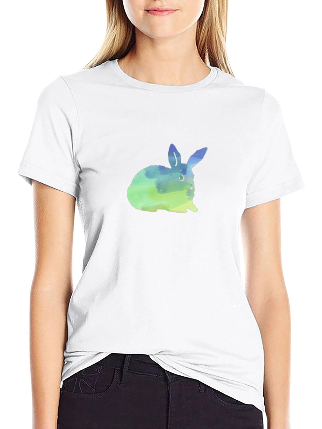 Black Watercolor Bunny Graphic Tee - Soft Cotton Comfort view 9