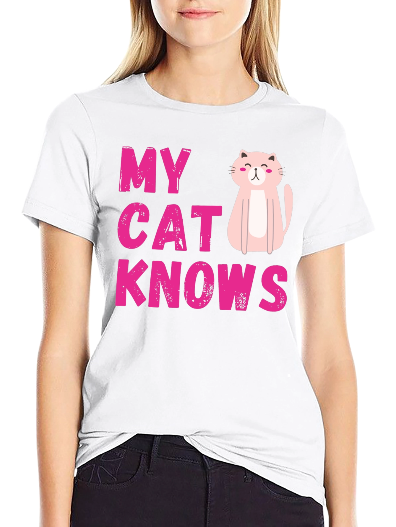 Black My Cat Knows T-Shirt - Cute Pink Graphic Tee view 9
