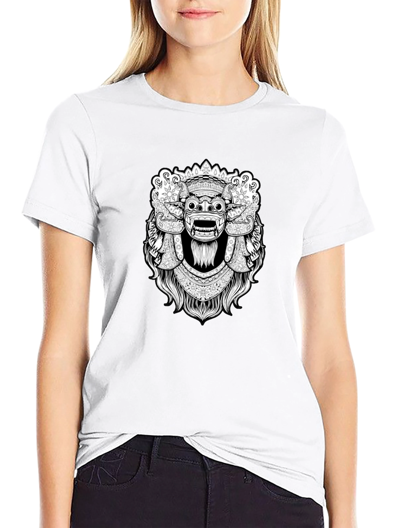 Black Black Graphic Tee - Balinese Barong Mask Design view 9