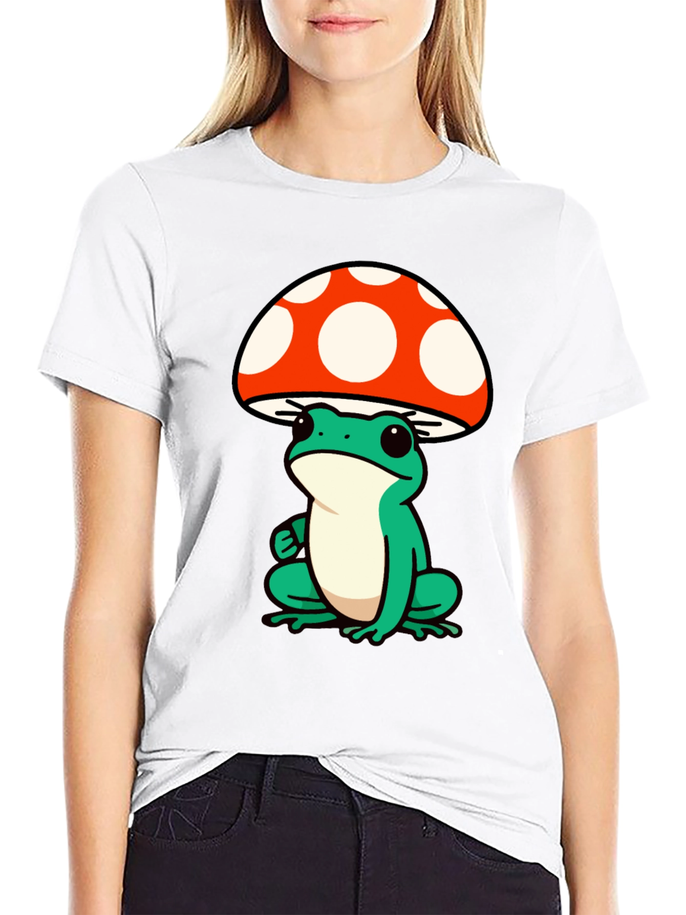 Black Frog Mushroom Graphic Tee - Black Cotton T-Shirt view 9
