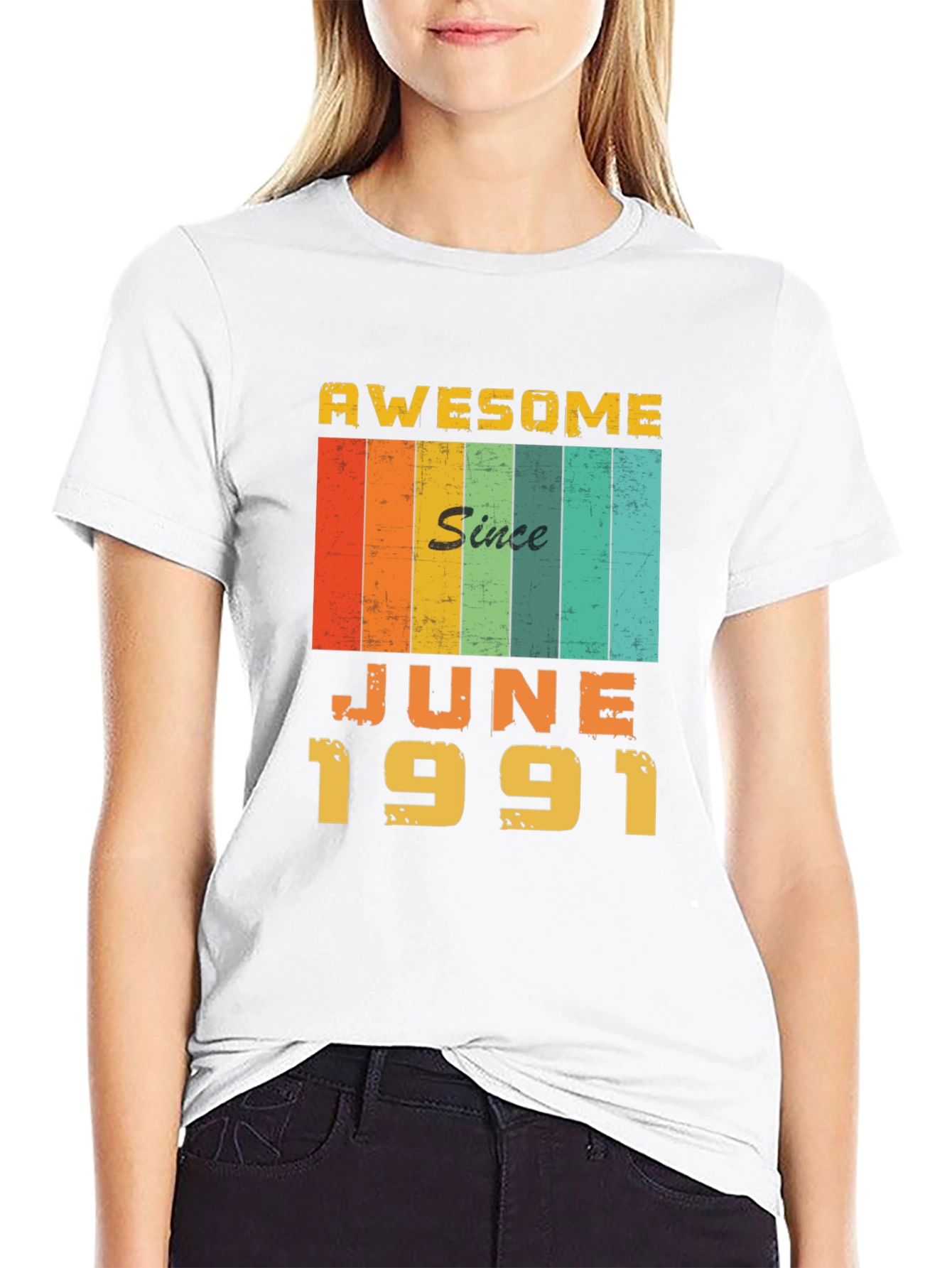 Black Awesome Since June 1991 Birthday T-Shirt view 9