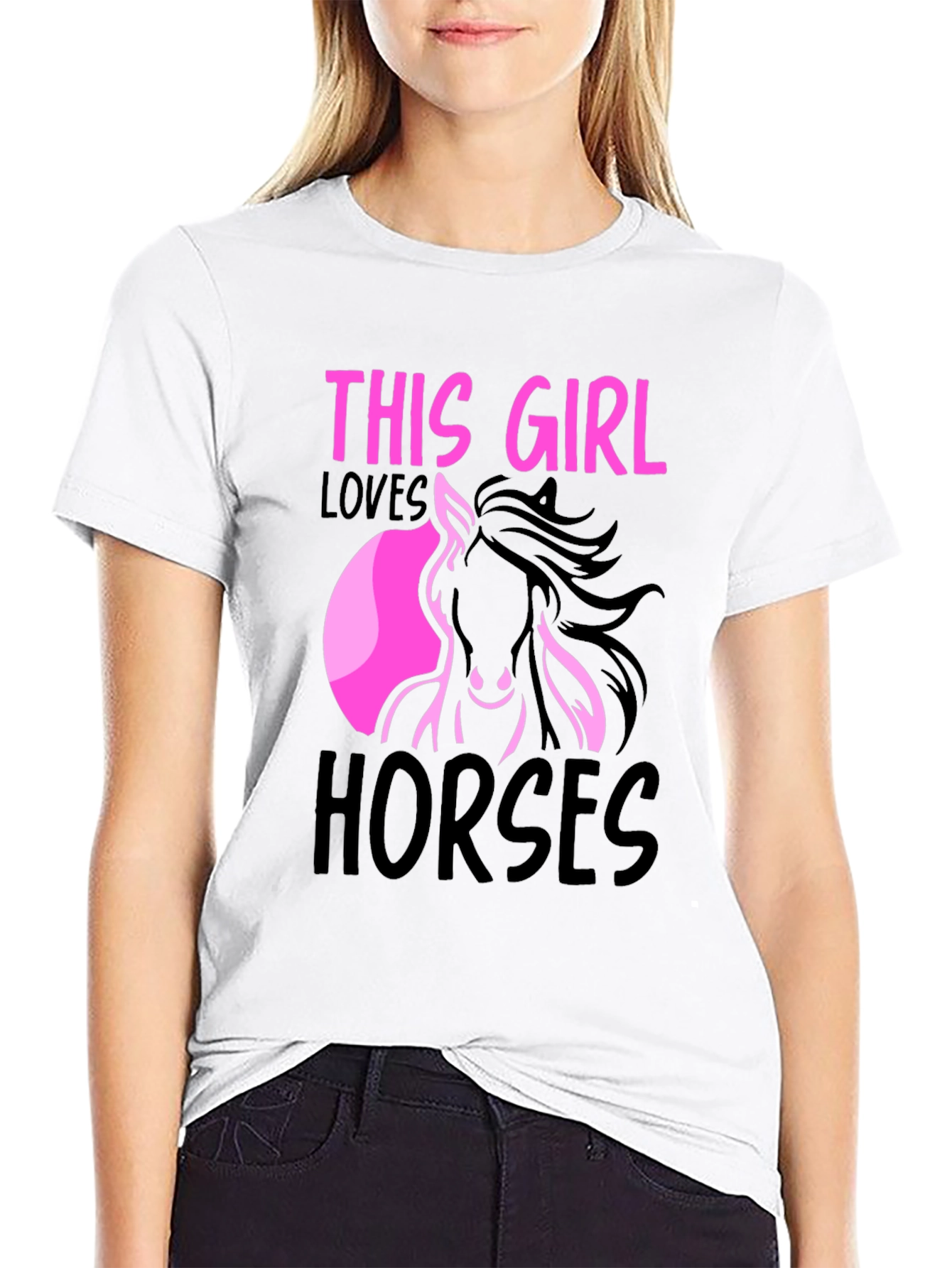 Black This Girl Loves Horses Graphic Tee view 9