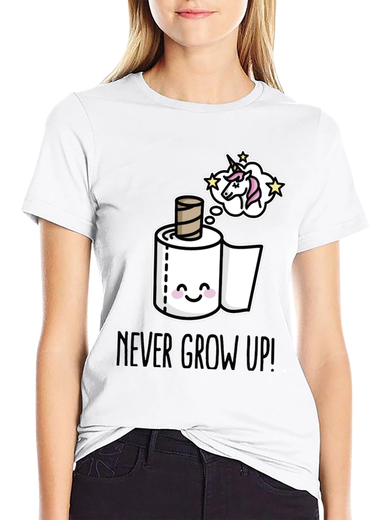 Black Never Grow Up T-Shirt: Unicorn Toilet Paper Dream view 9