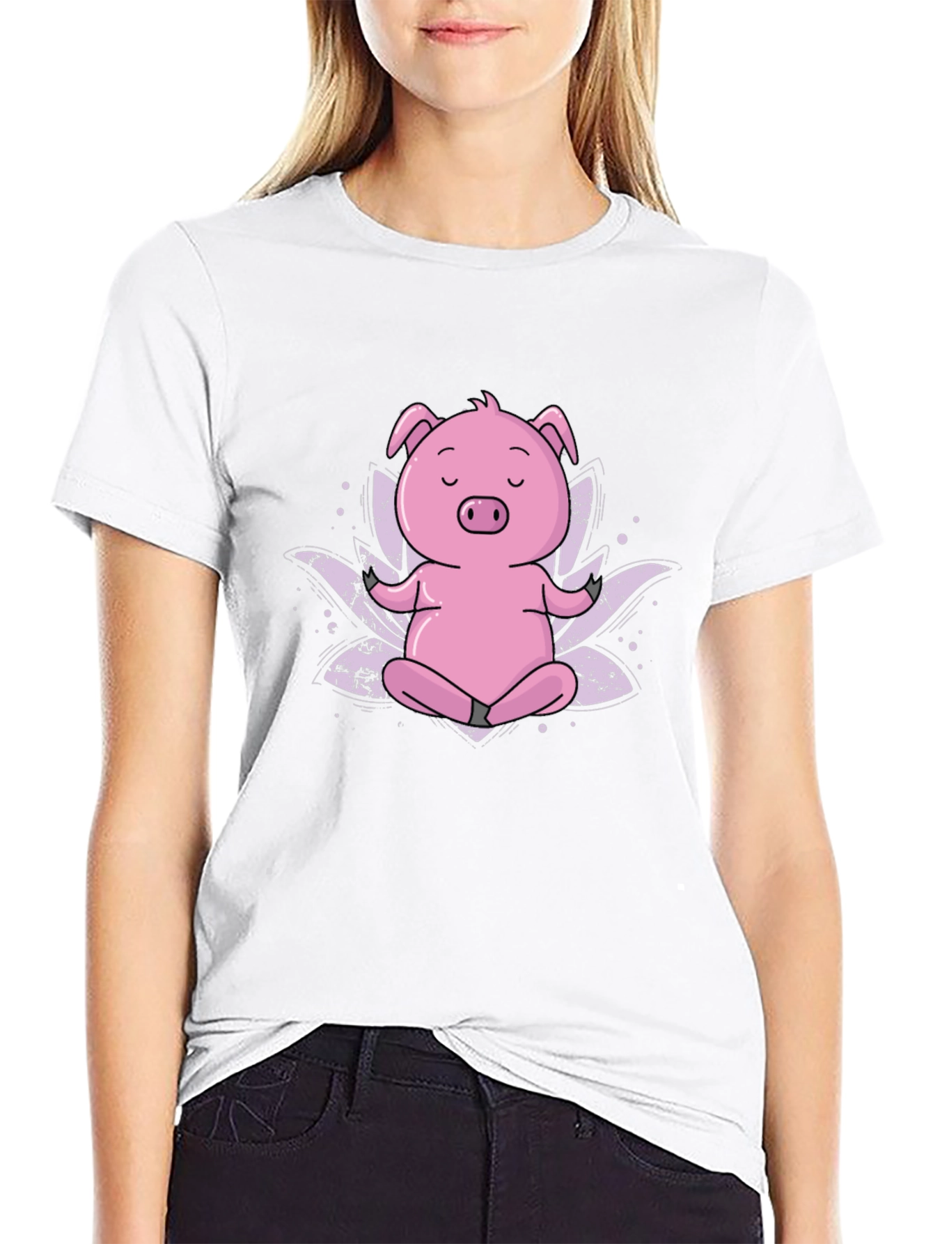 Black Zen Pig Black T-Shirt - Meditating Cartoon Animal view 9
