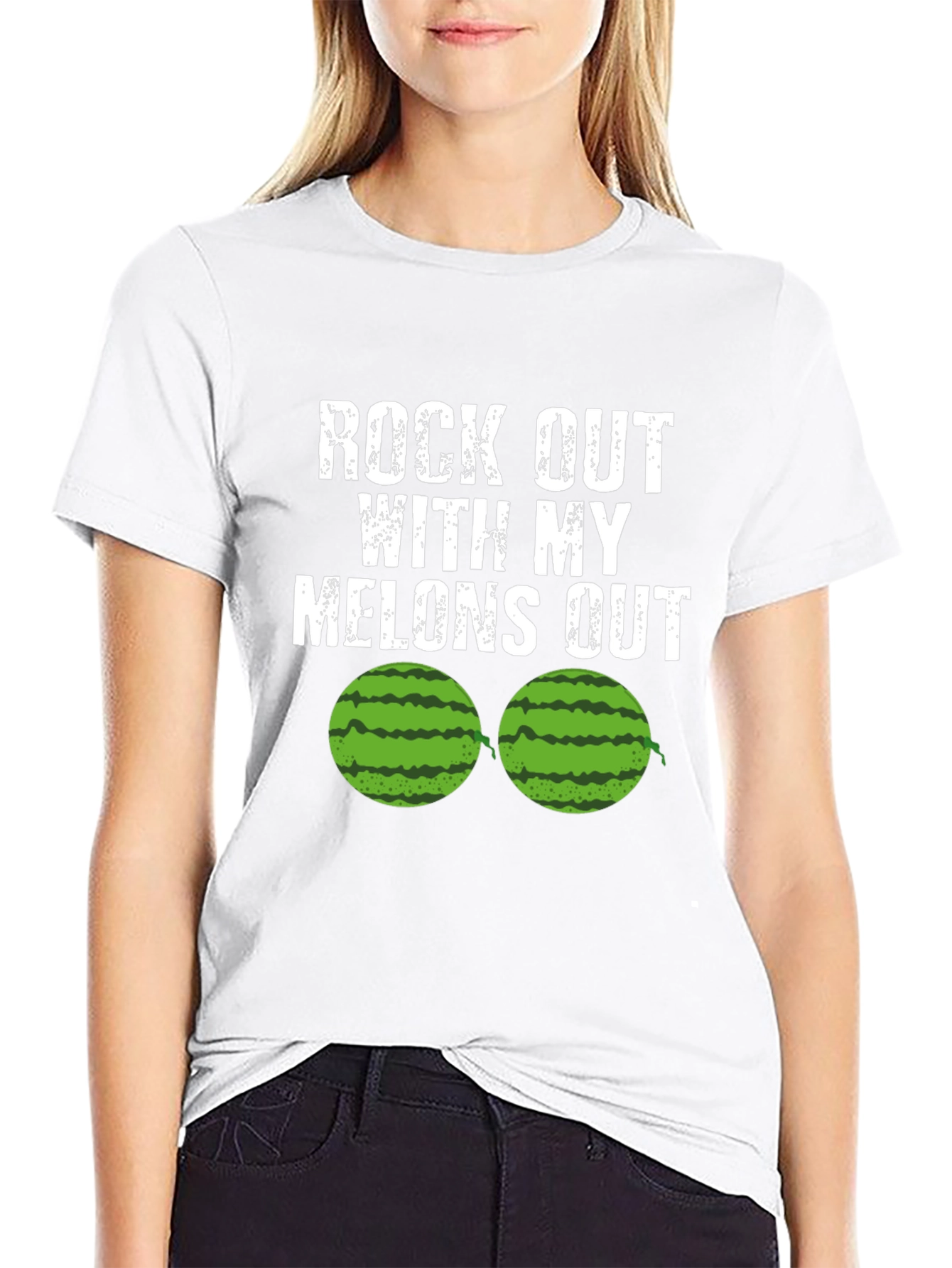 Black Rock Out With My Melons Out Funny T-Shirt view 9