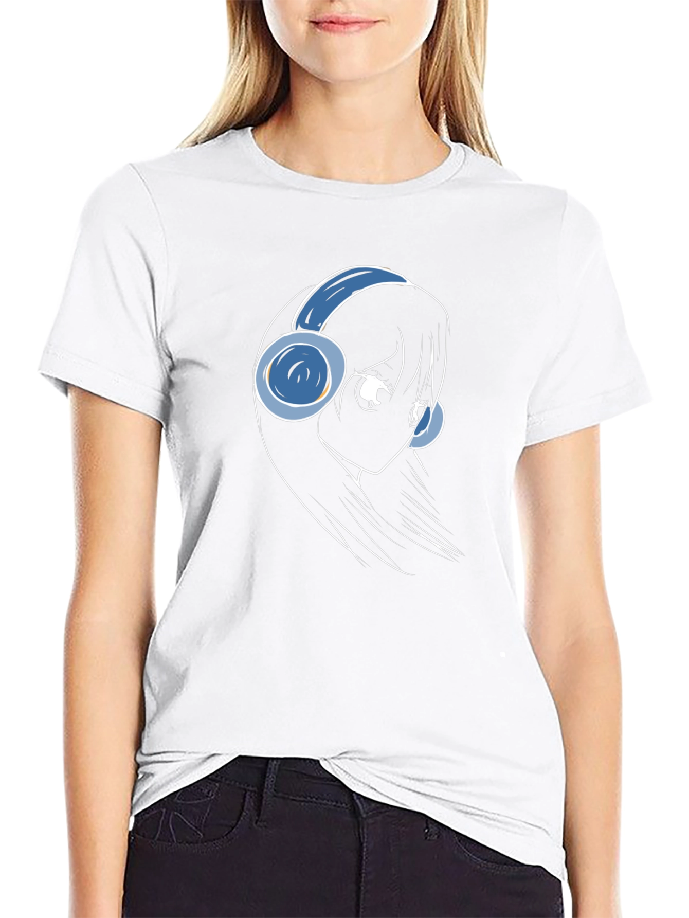 Black Anime Girl Headphones T-Shirt - Black view 9