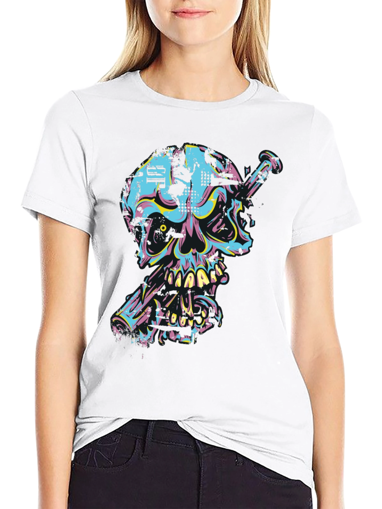 Black Edgy Skull & Nail Graphic Tee view 9
