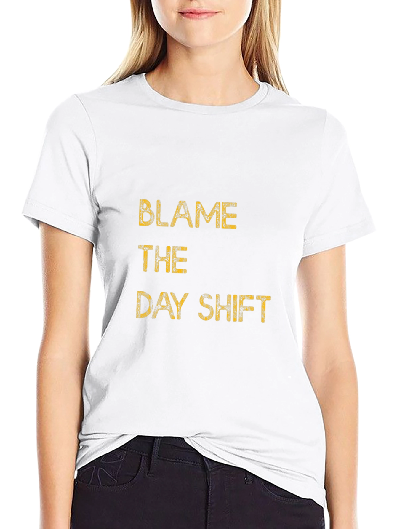 Black Blame the Day Shift Graphic Tee - Black Cotton T-Shirt view 9