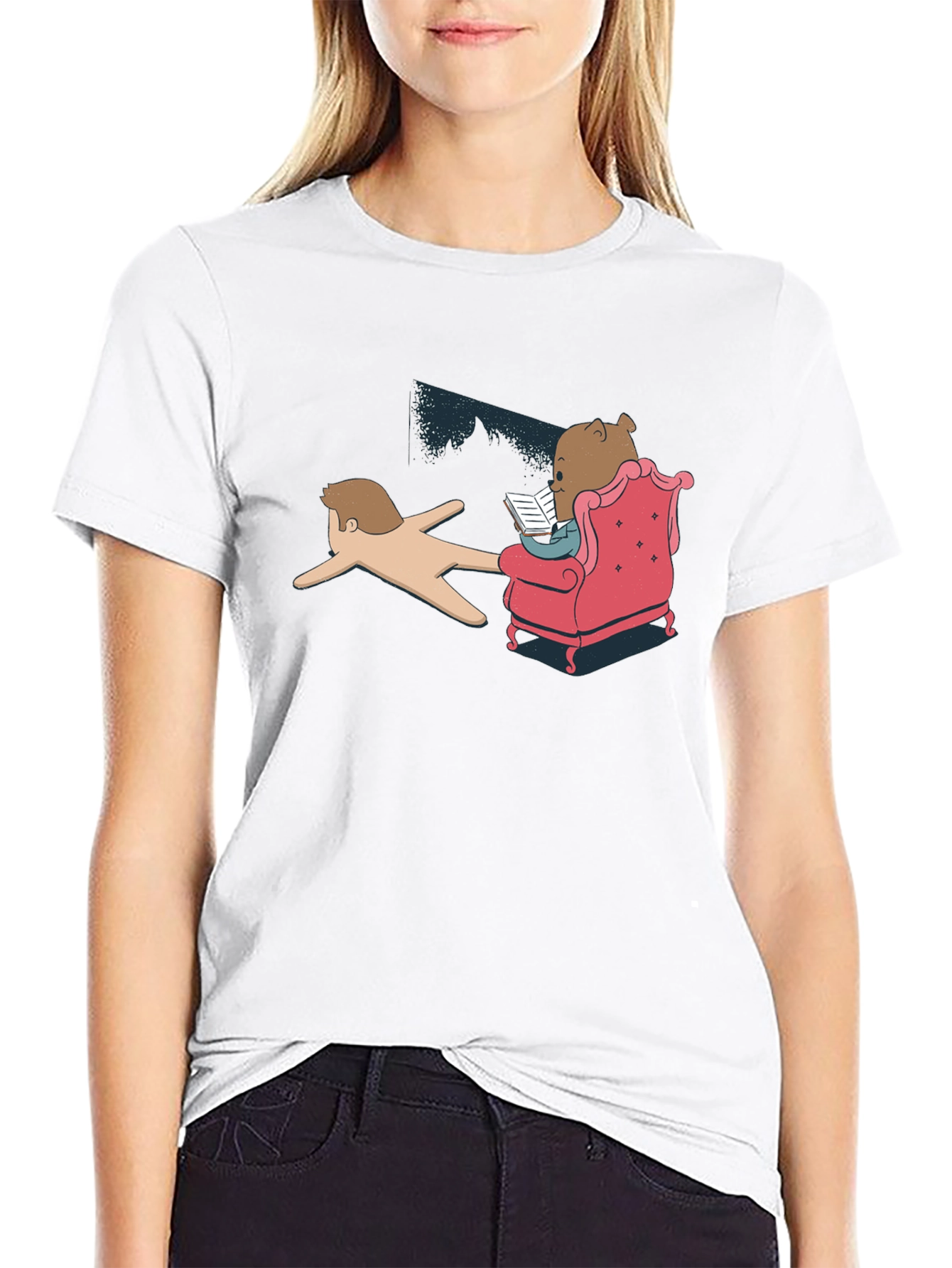 Black Funny Reading Bear Black T-Shirt view 9