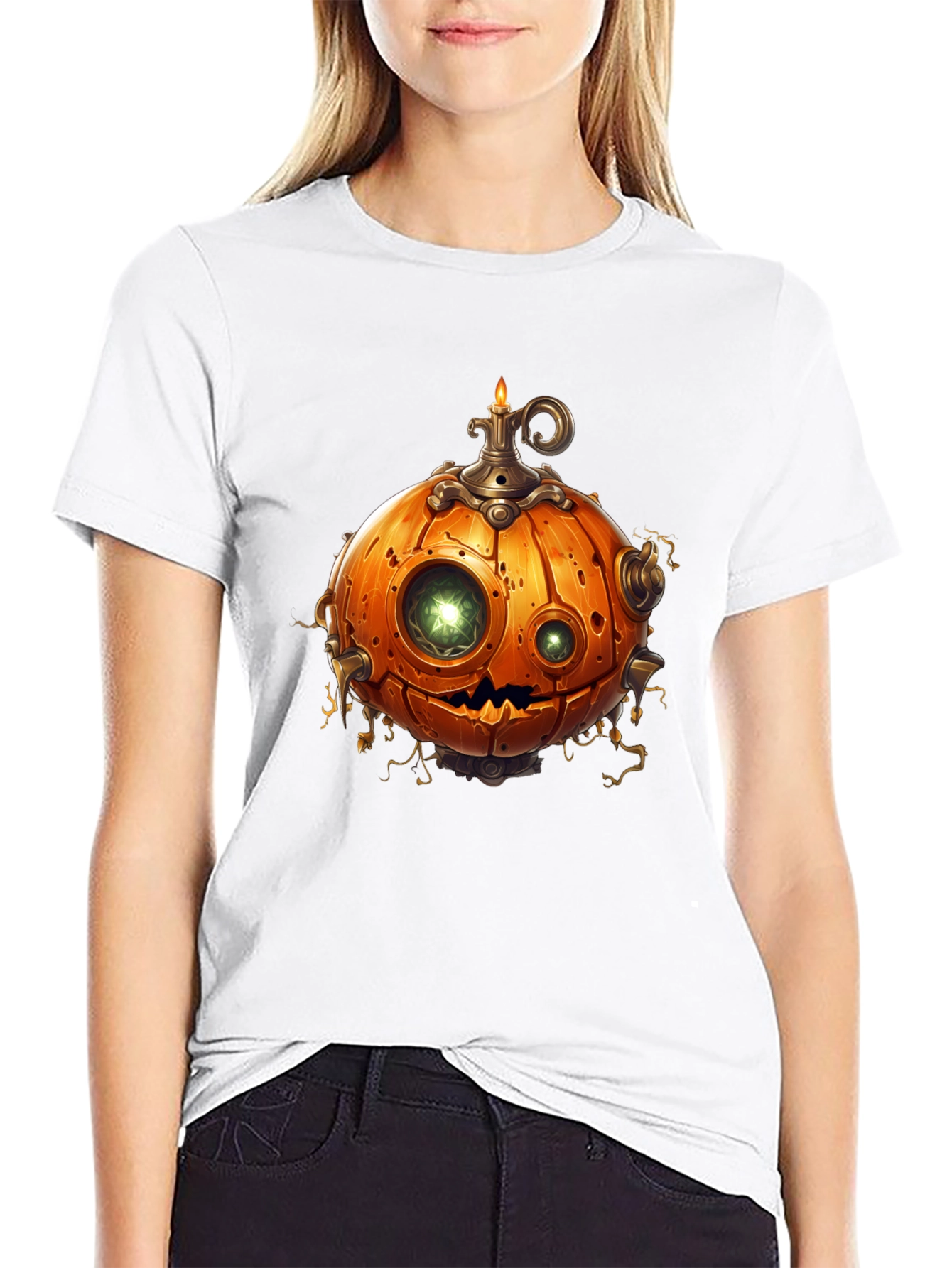 Black Steampunk Pumpkin T-Shirt - Halloween Style view 9