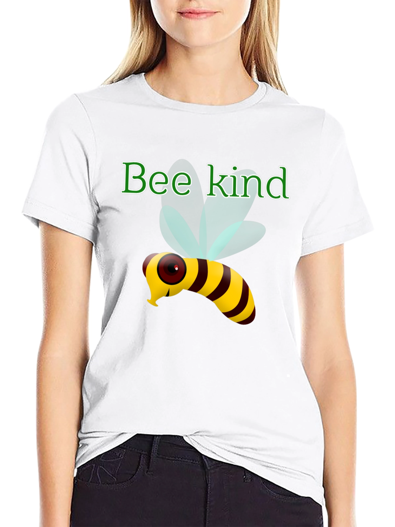 Black Bee Kind T-Shirt - Black Cotton Tee with Cute Bee Design view 9