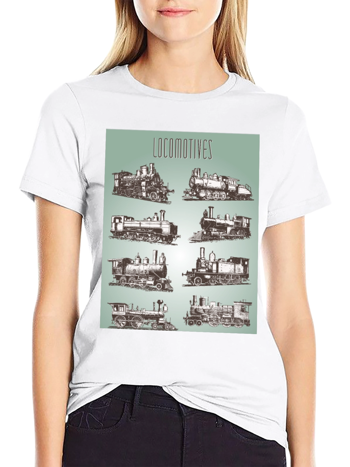 Black Locomotive Train Graphic Tee - Black Cotton T-Shirt view 9