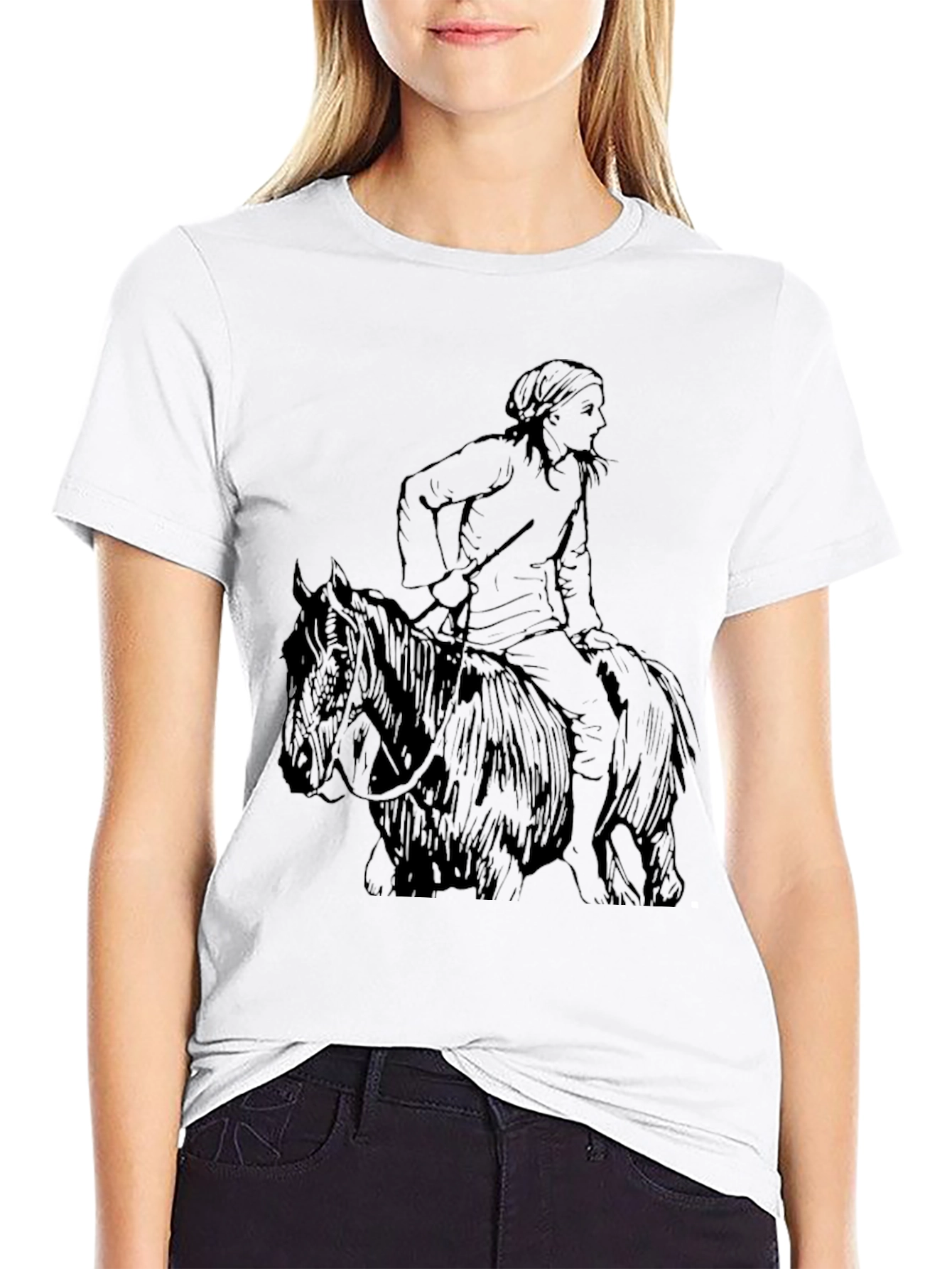 Black T-Shirt with Equestrian Graphic Tee - 9
