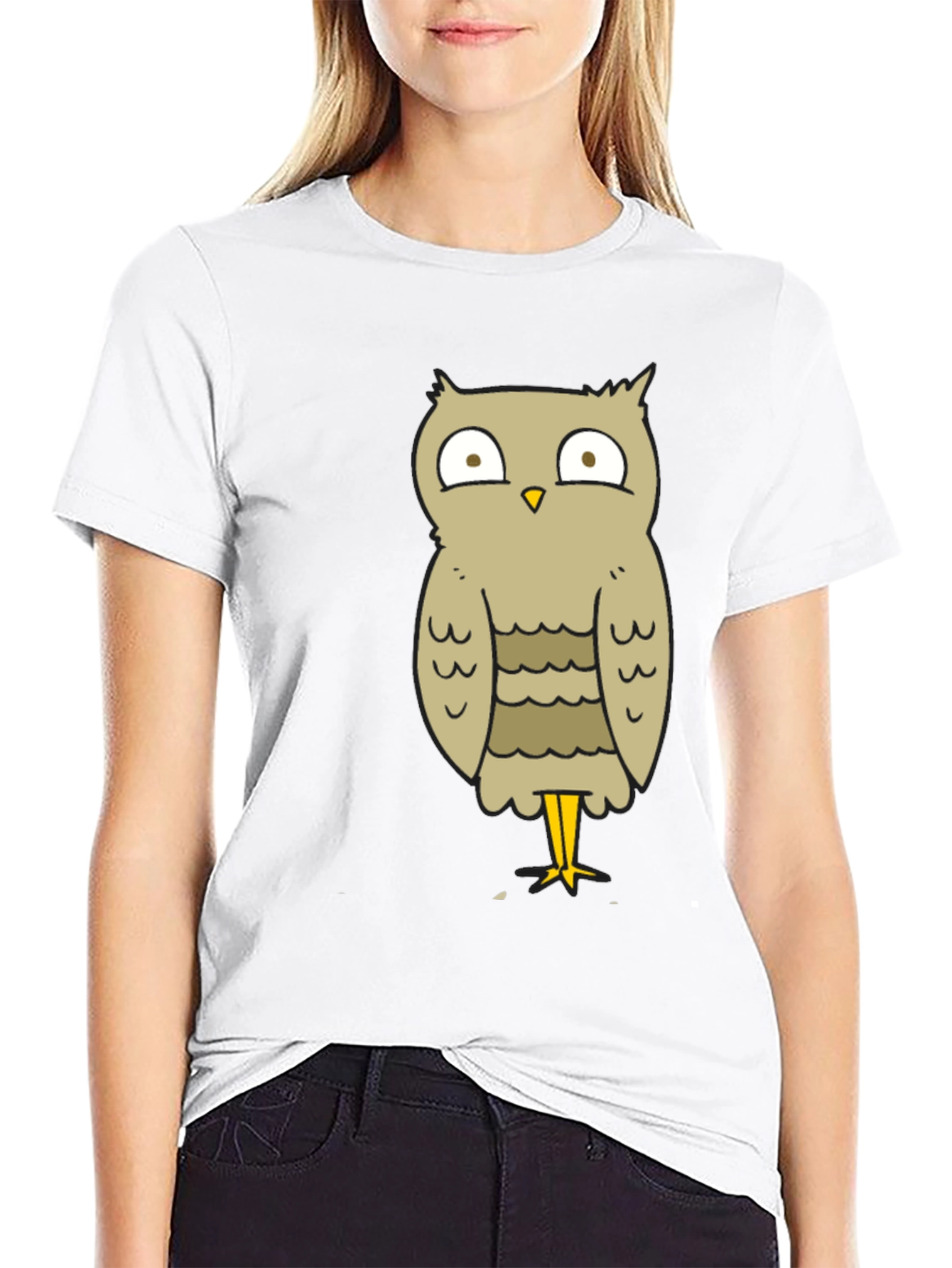 Black Funny Owl Cartoon T-Shirt - Unisex Black Tee view 9