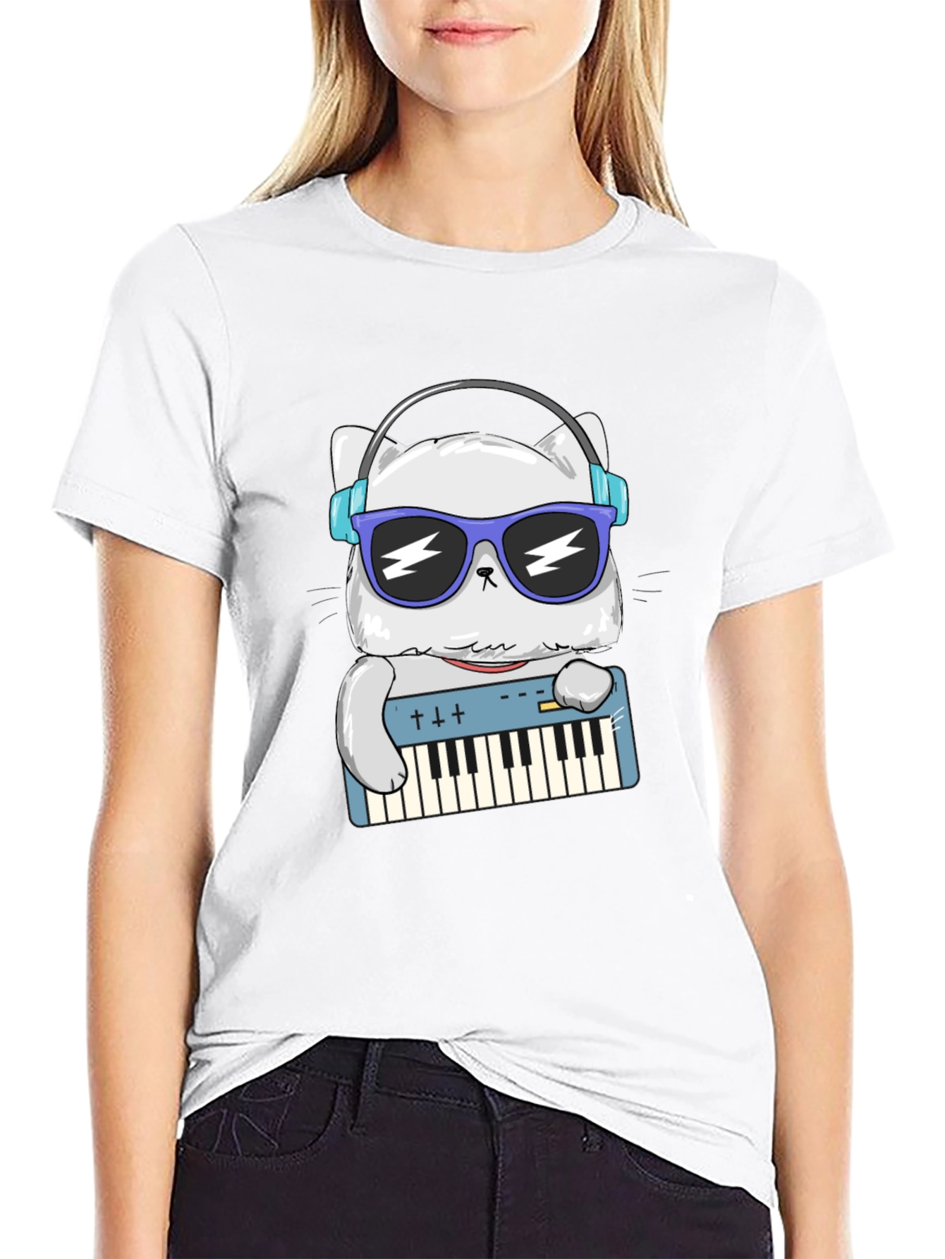 Black Cool Cat Musician Graphic T-Shirt view 9