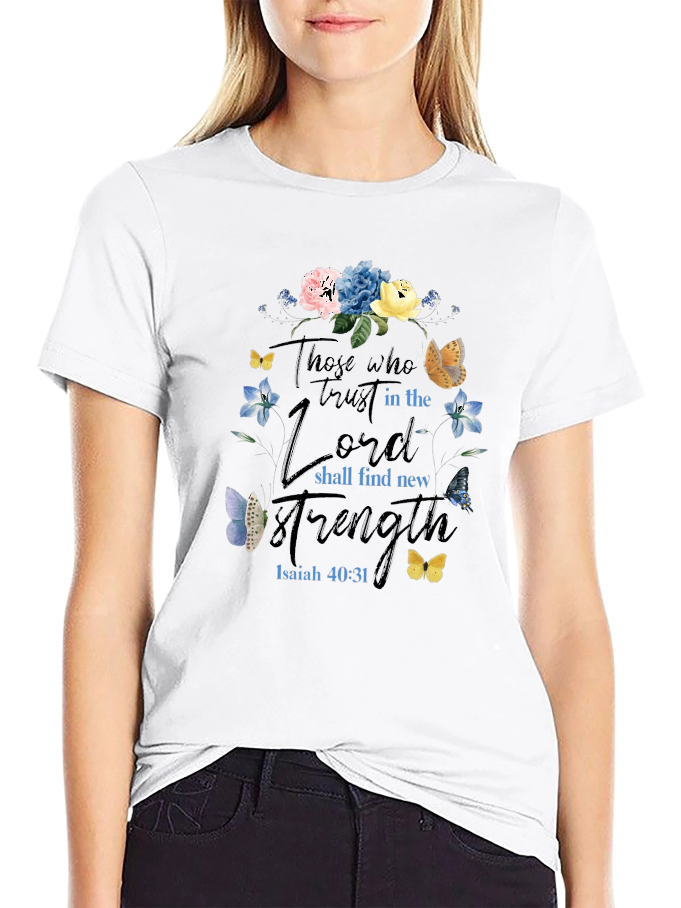 Black Faith-Based Floral T-Shirt - Isaiah 40:31 view 9