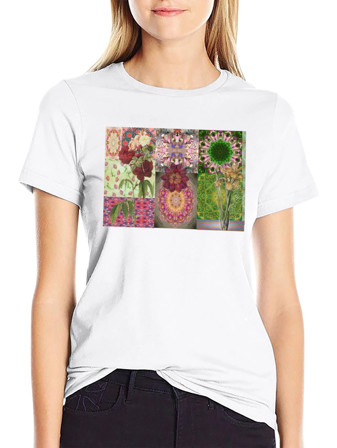 Black Floral Collage Print Black T-Shirt view 9