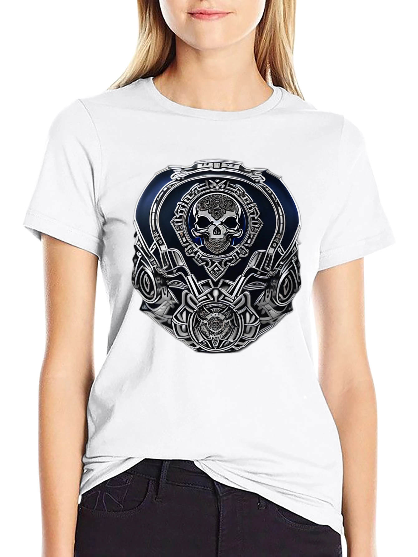 Black Skull Emblem Graphic Tee - Black Casual Wear view 9