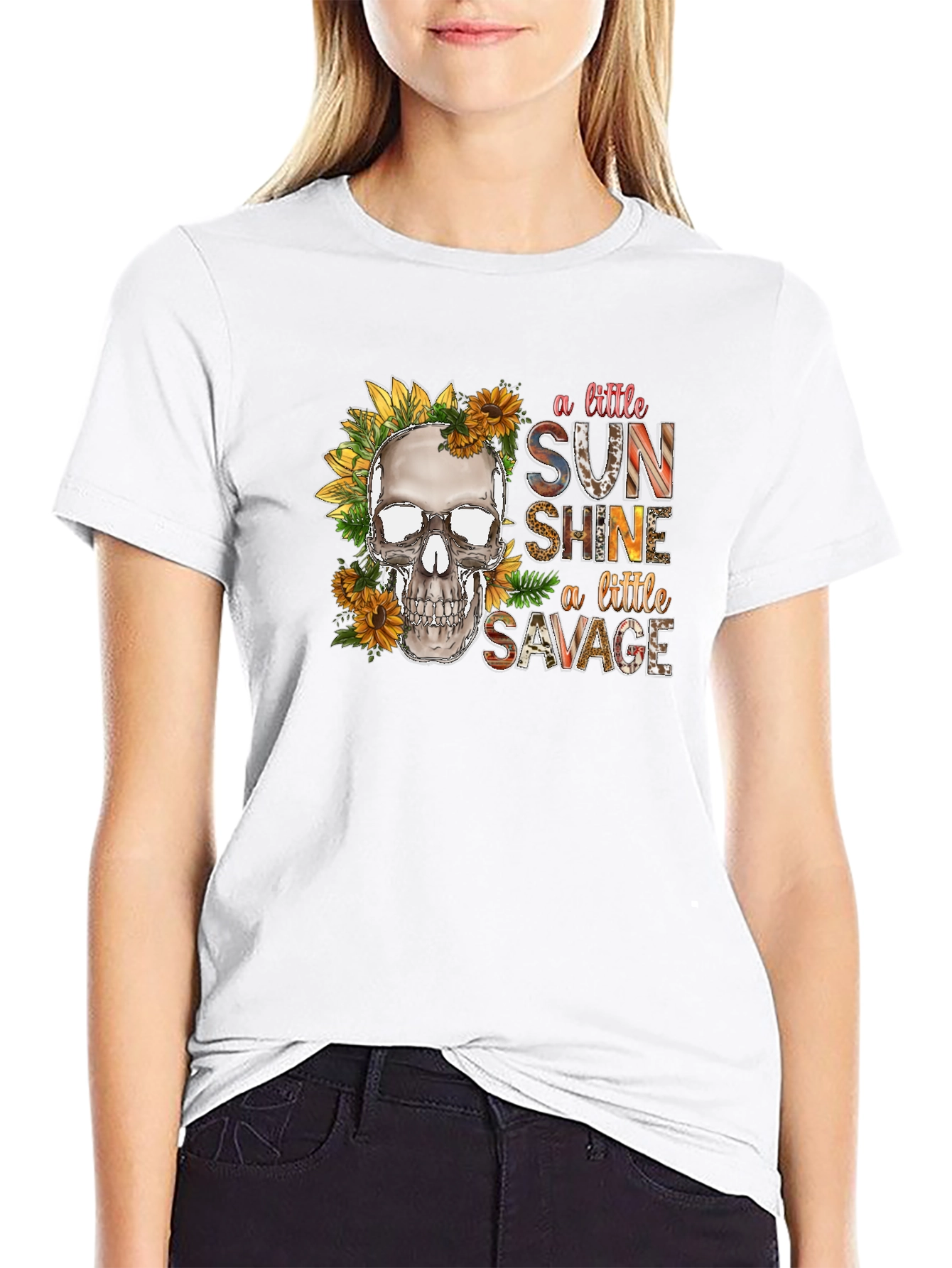 Black Skull Sunflower Graphic Tee: A Little Sunshine, A Little Savage view 9