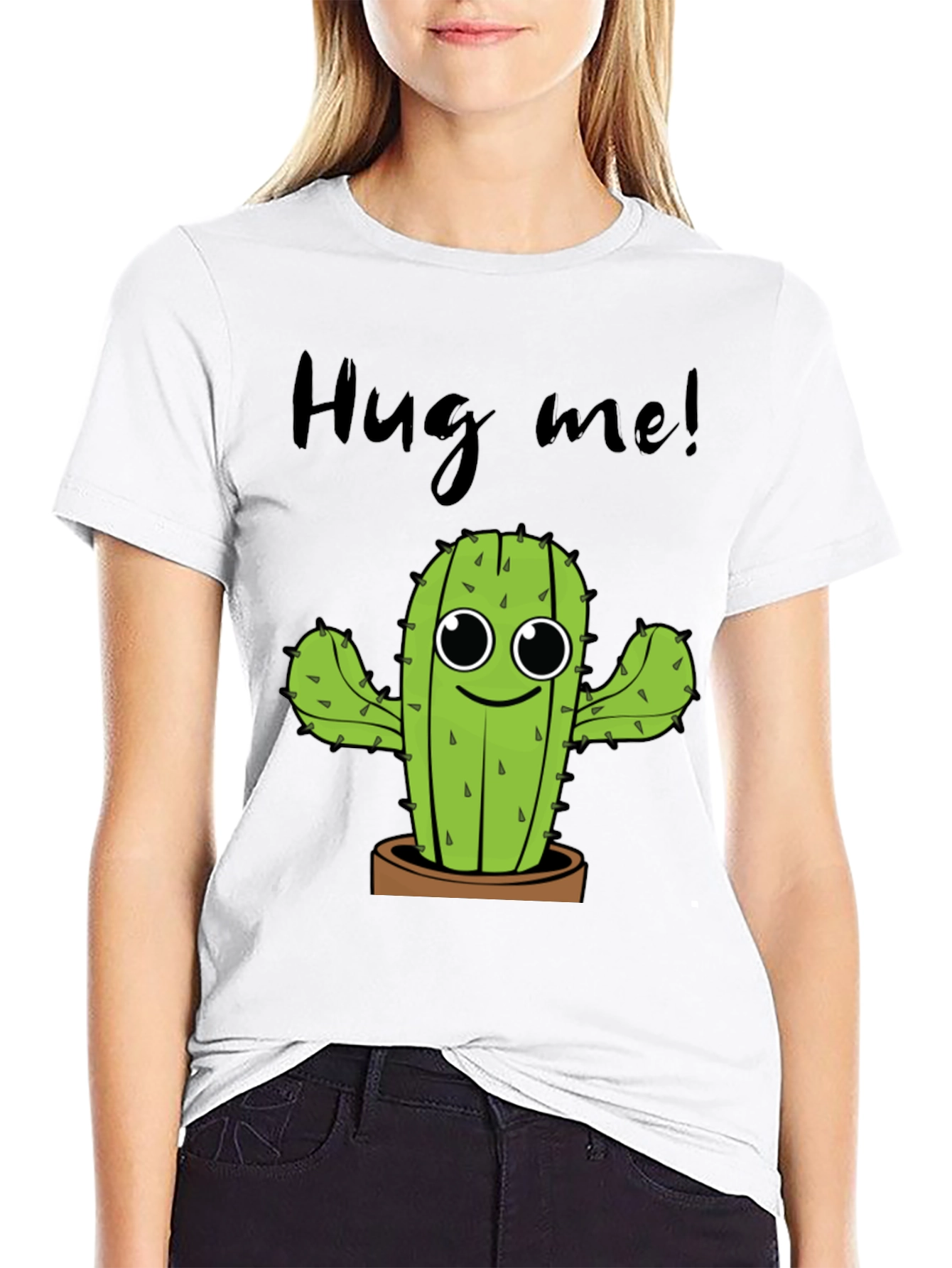 Black Hug Me Cactus Graphic Tee - Unisex Cotton T-Shirt view 9
