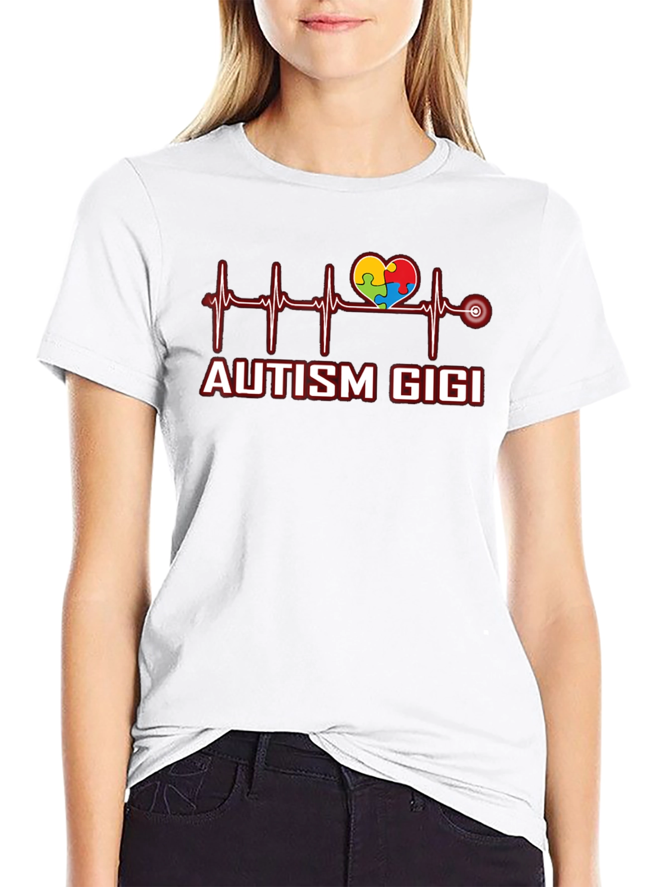 Black Autism Gigi Heartbeat T-Shirt view 9