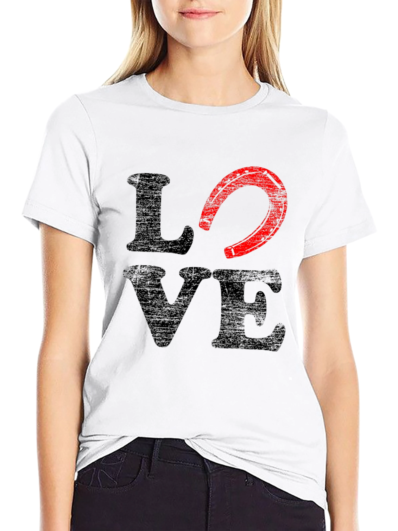 Black Love Horseshoe Graphic Tee - Black Cotton Blend view 9