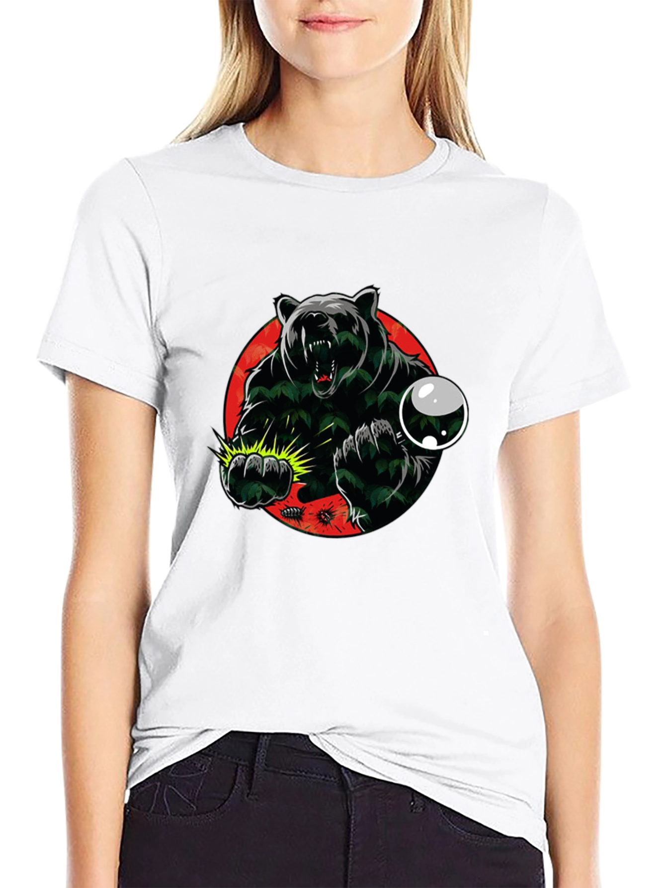 Black Men's Graphic Tee - Bear Attack Design view 9