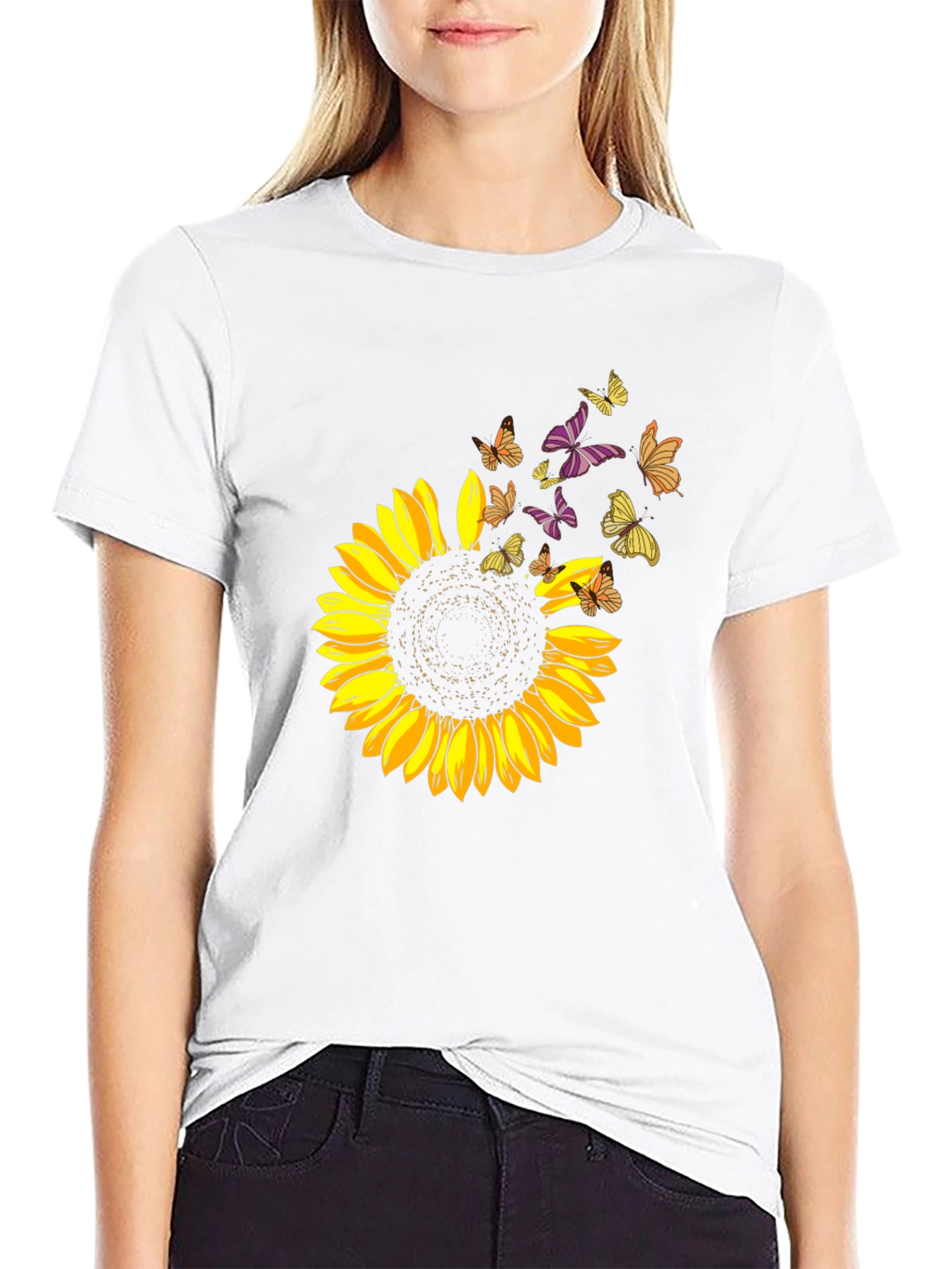 Black Sunflower Butterfly Graphic Tee view 9