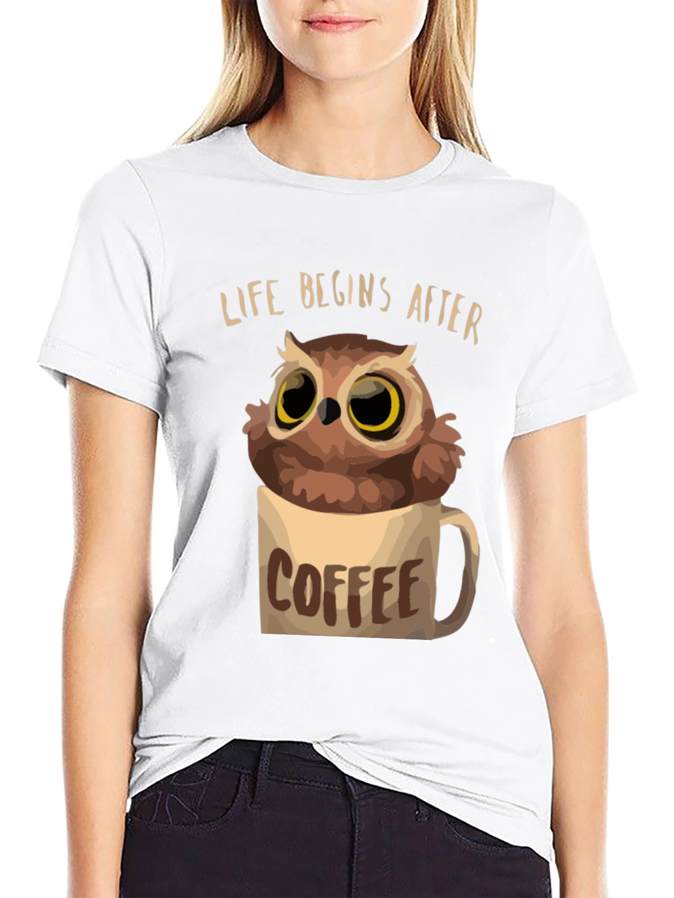 Black Life Begins After Coffee Owl T-Shirt view 9