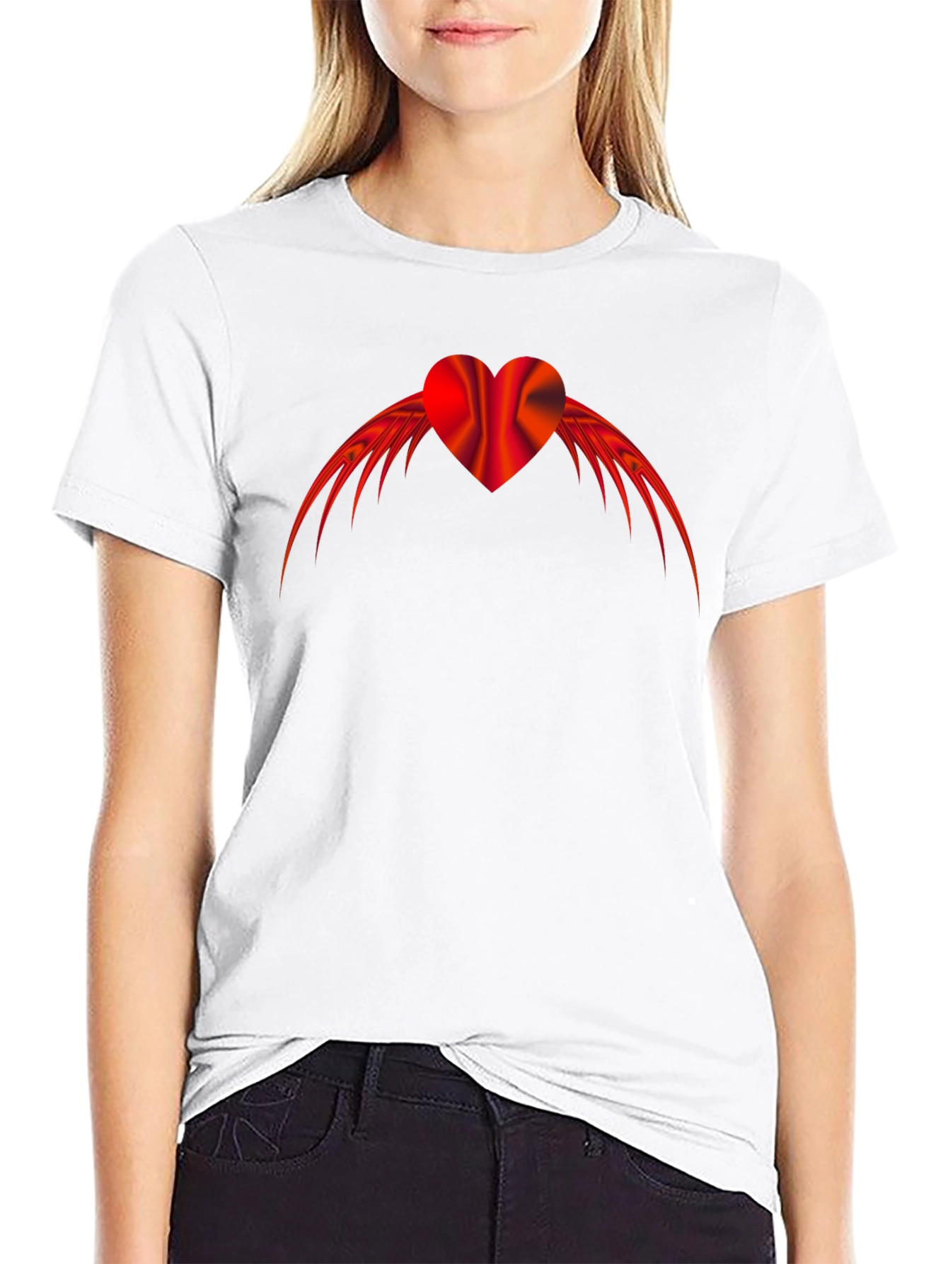 Black Winged Heart Graphic Tee - Black Cotton Blend view 9