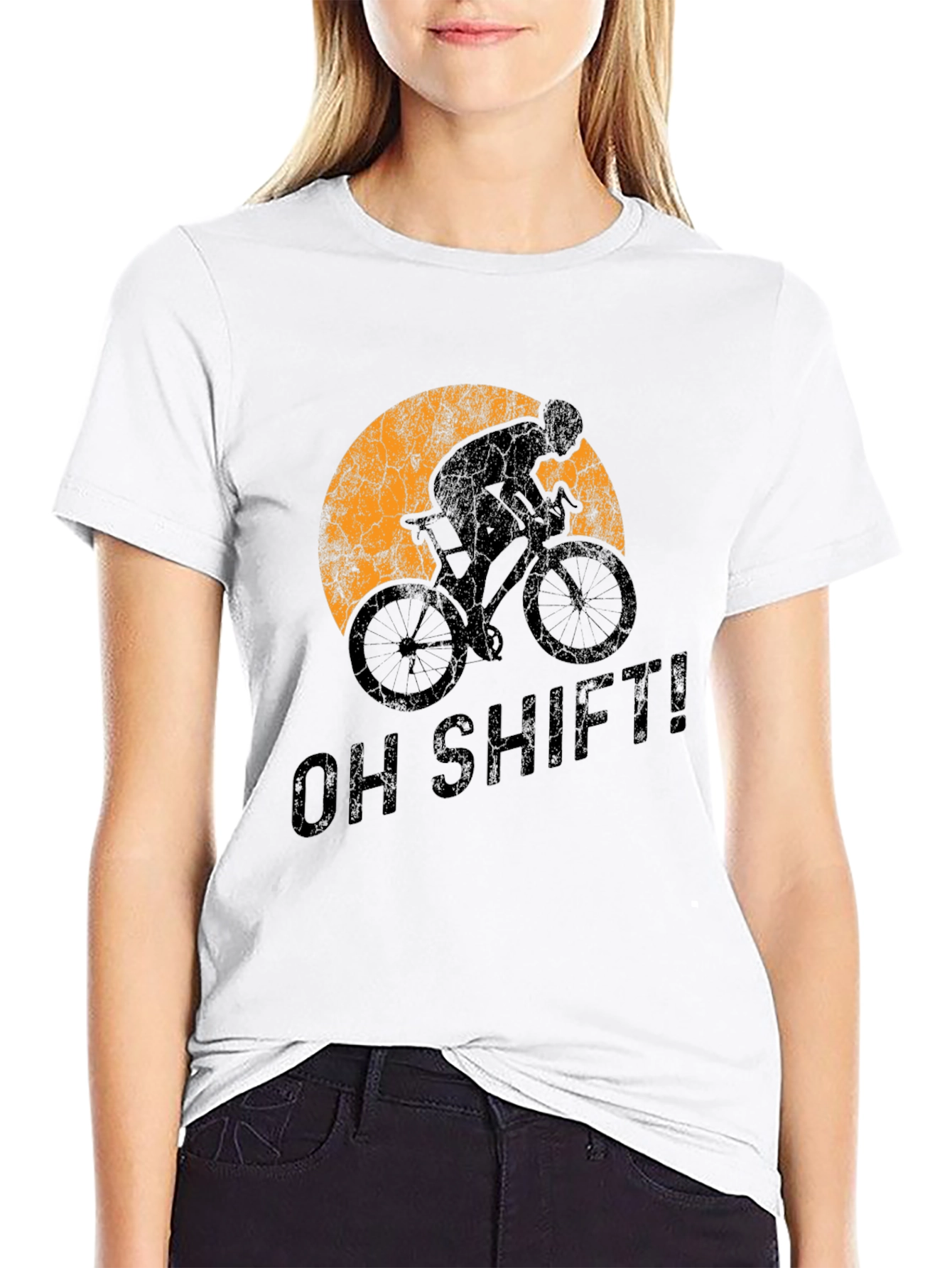 Black Oh Shift! Cycling T-Shirt - Sporty Graphic Tee view 9
