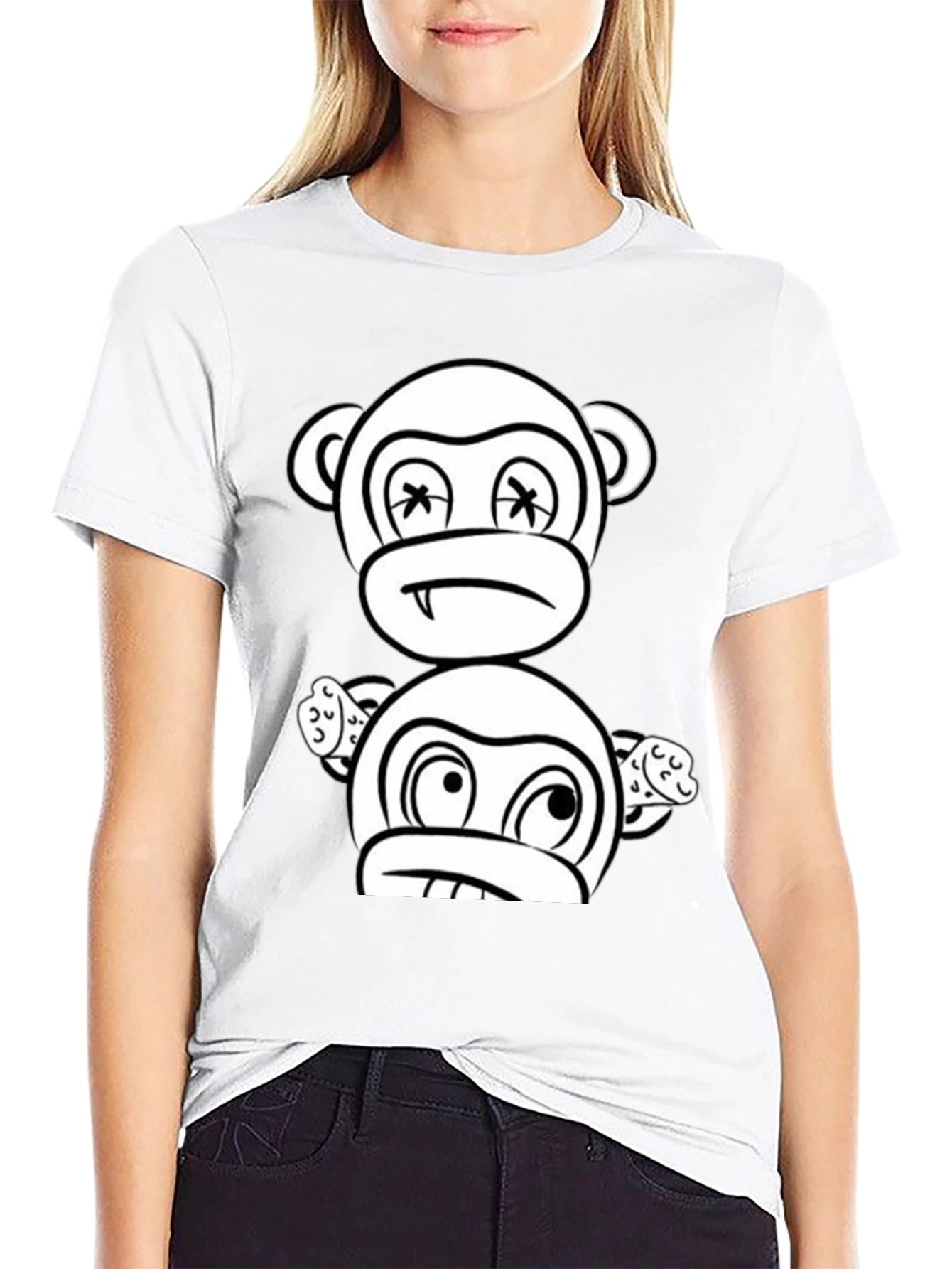Black Cartoon Monkey Graphic Black T-Shirt view 9