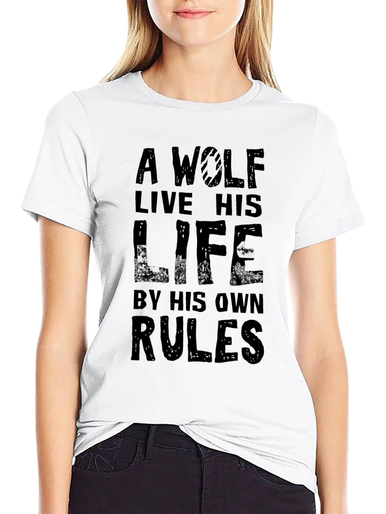 Black A Wolf Lives By His Own Rules Graphic Tee - Black view 9