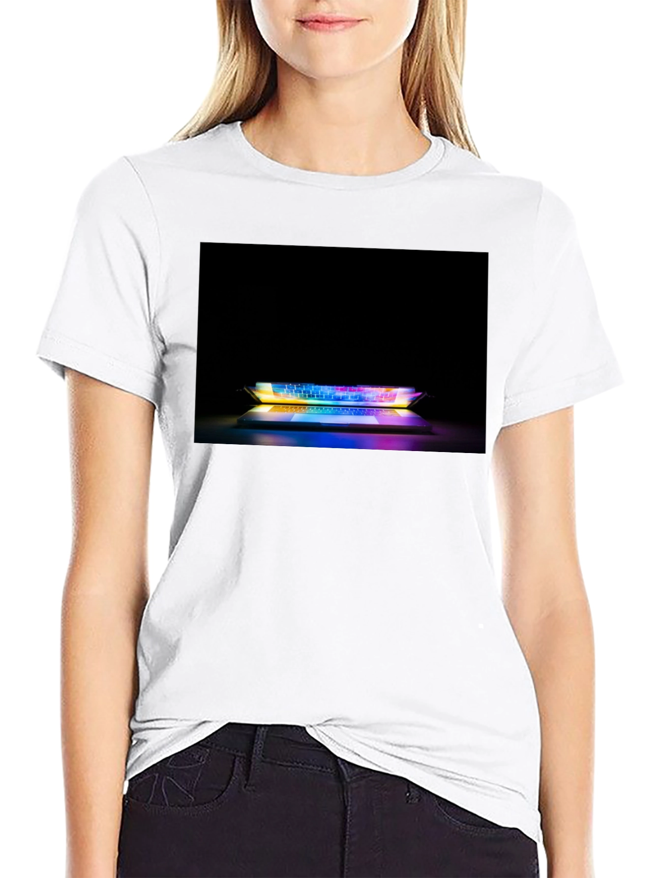 Black Gaming Keyboard T-Shirt - Light Up Laptop Design view 9