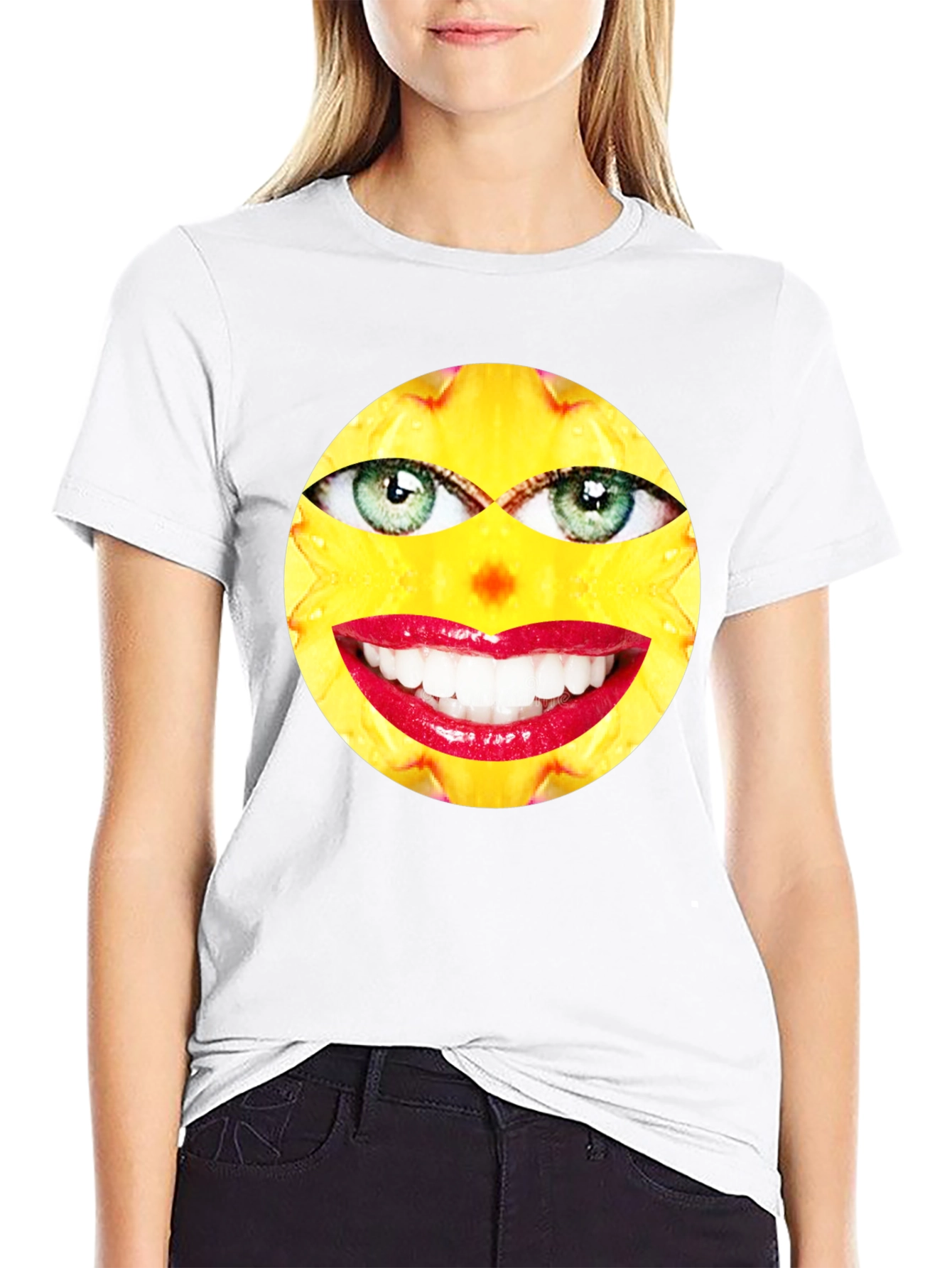 Black Funny Face Graphic Print Black T-Shirt view 9