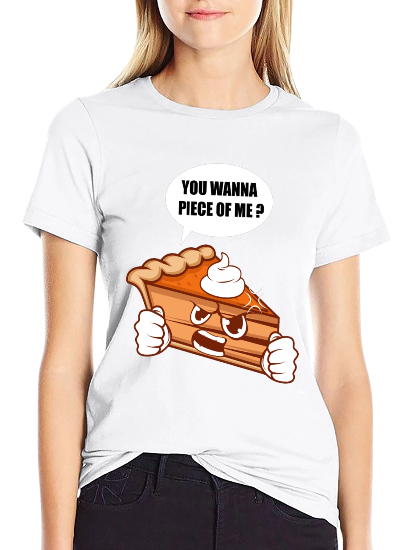 Black Funny Pie Slice Cartoon Graphic T-Shirt view 9