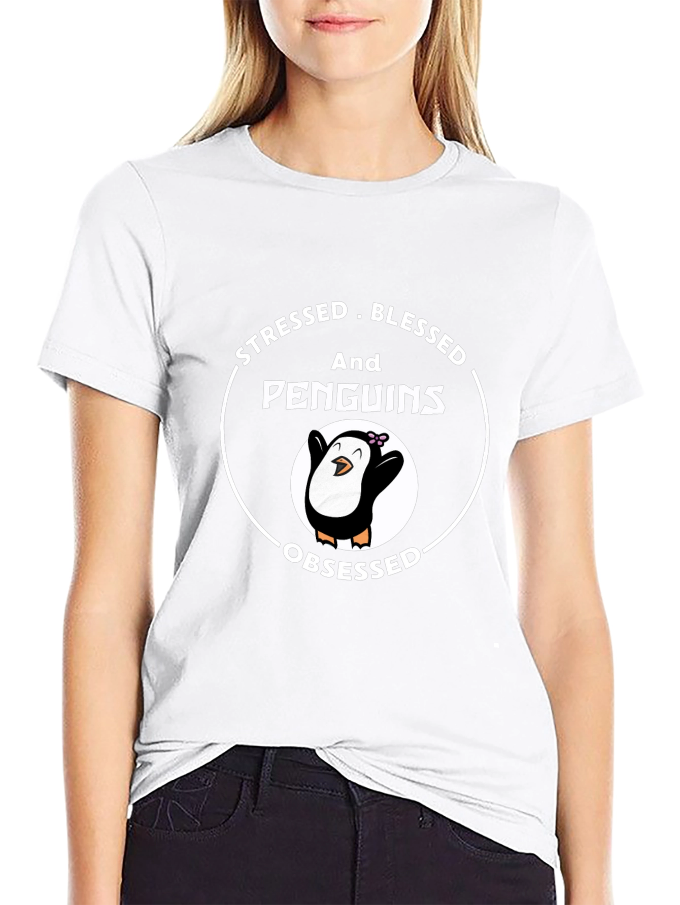 Black Stressed Blessed Penguins Obsessed T-Shirt view 9