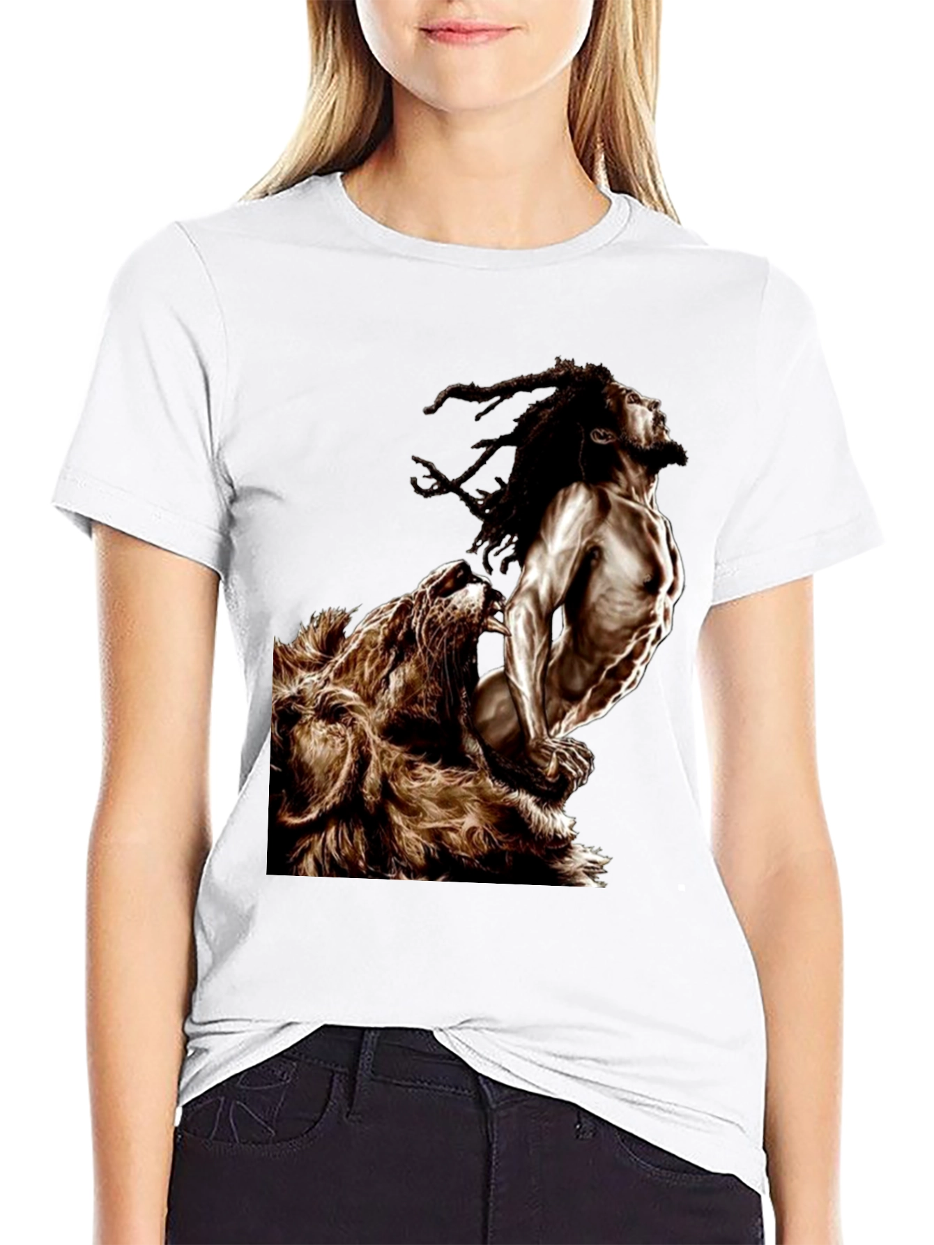 Black Lion & Rasta Graphic T-Shirt - Men's Black Tee view 9