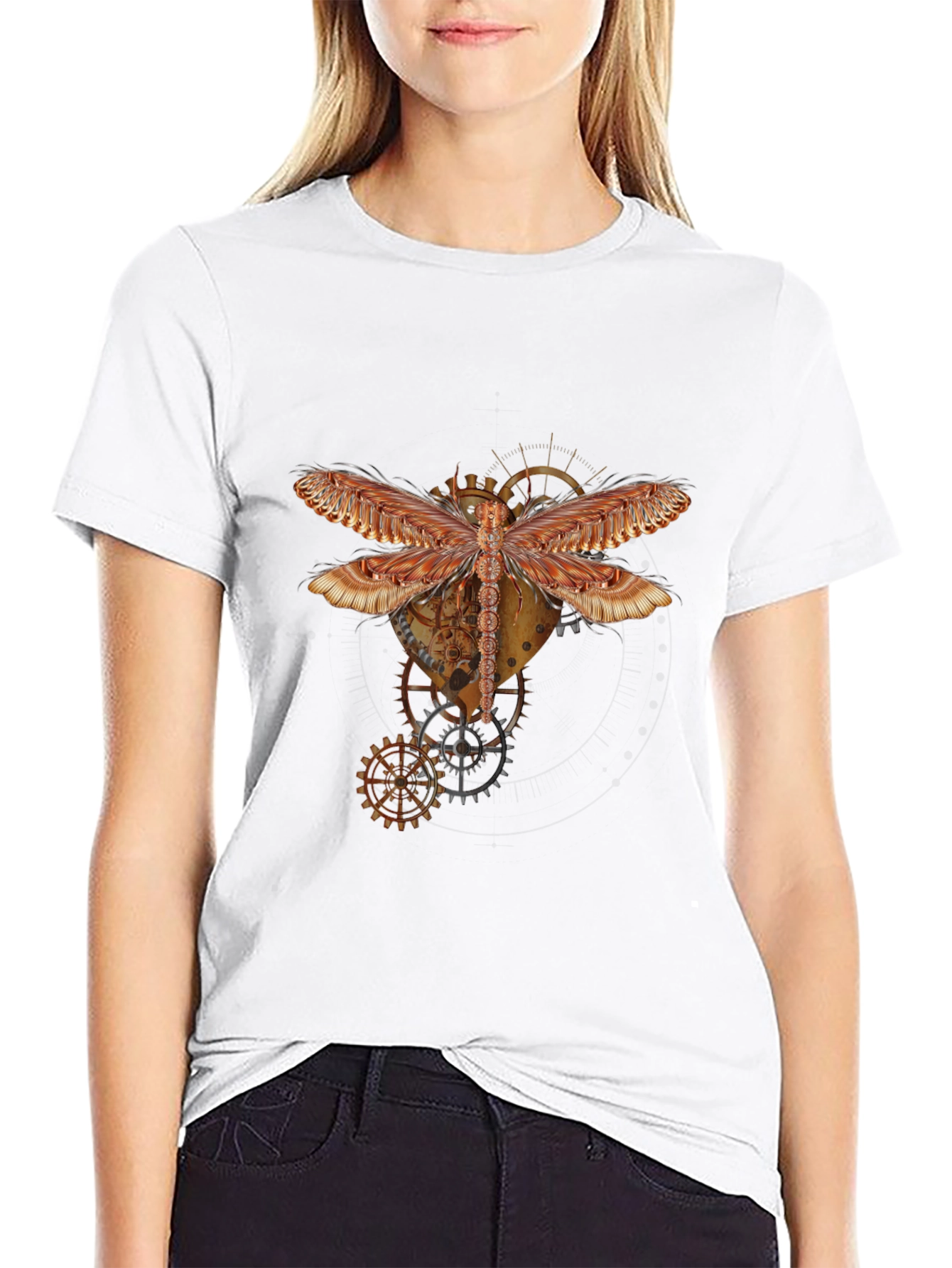Black Steampunk Dragonfly Graphic Tee - Unique Design view 9