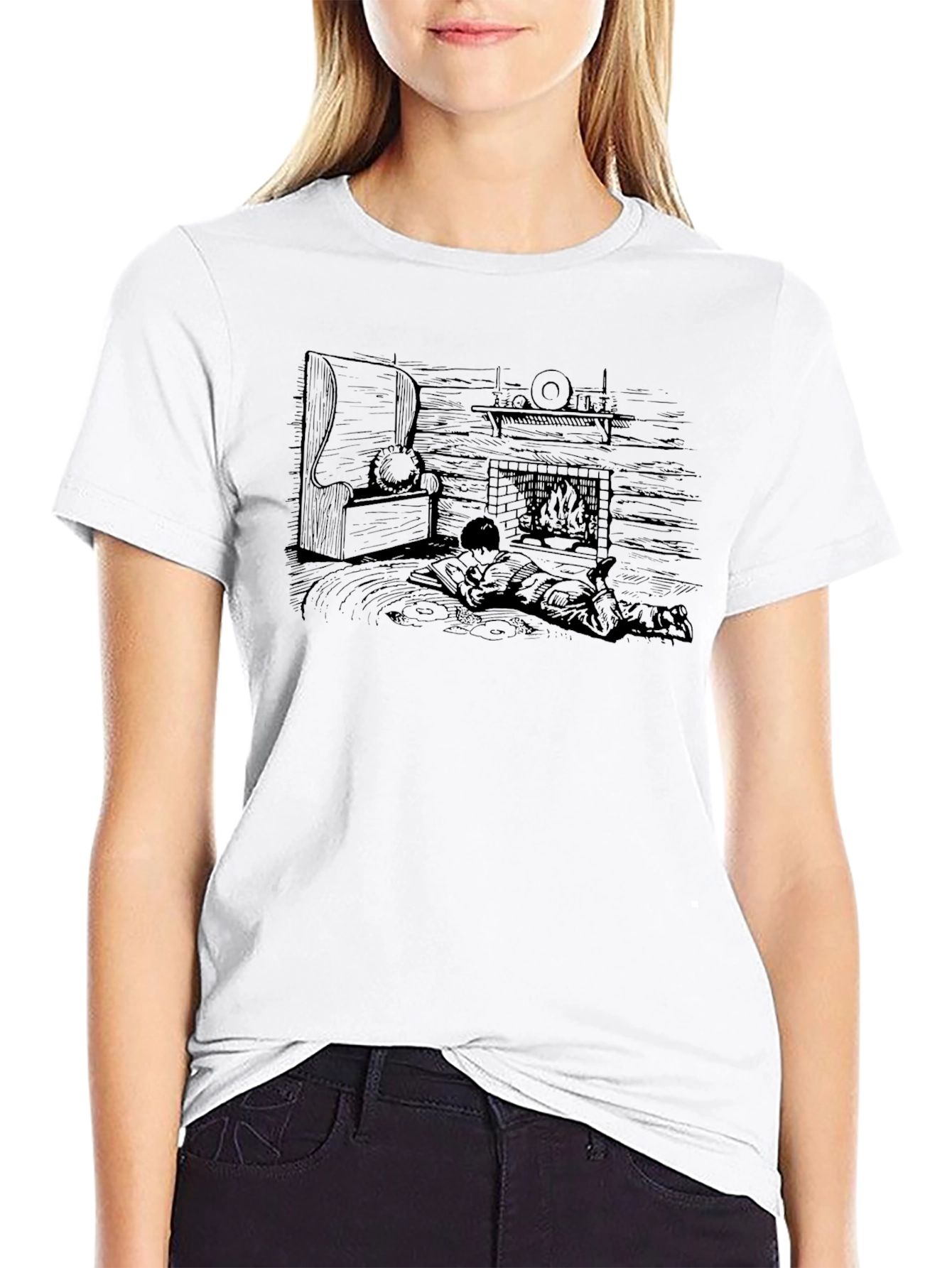 Black Cozy Cabin Scene Graphic T-Shirt view 9