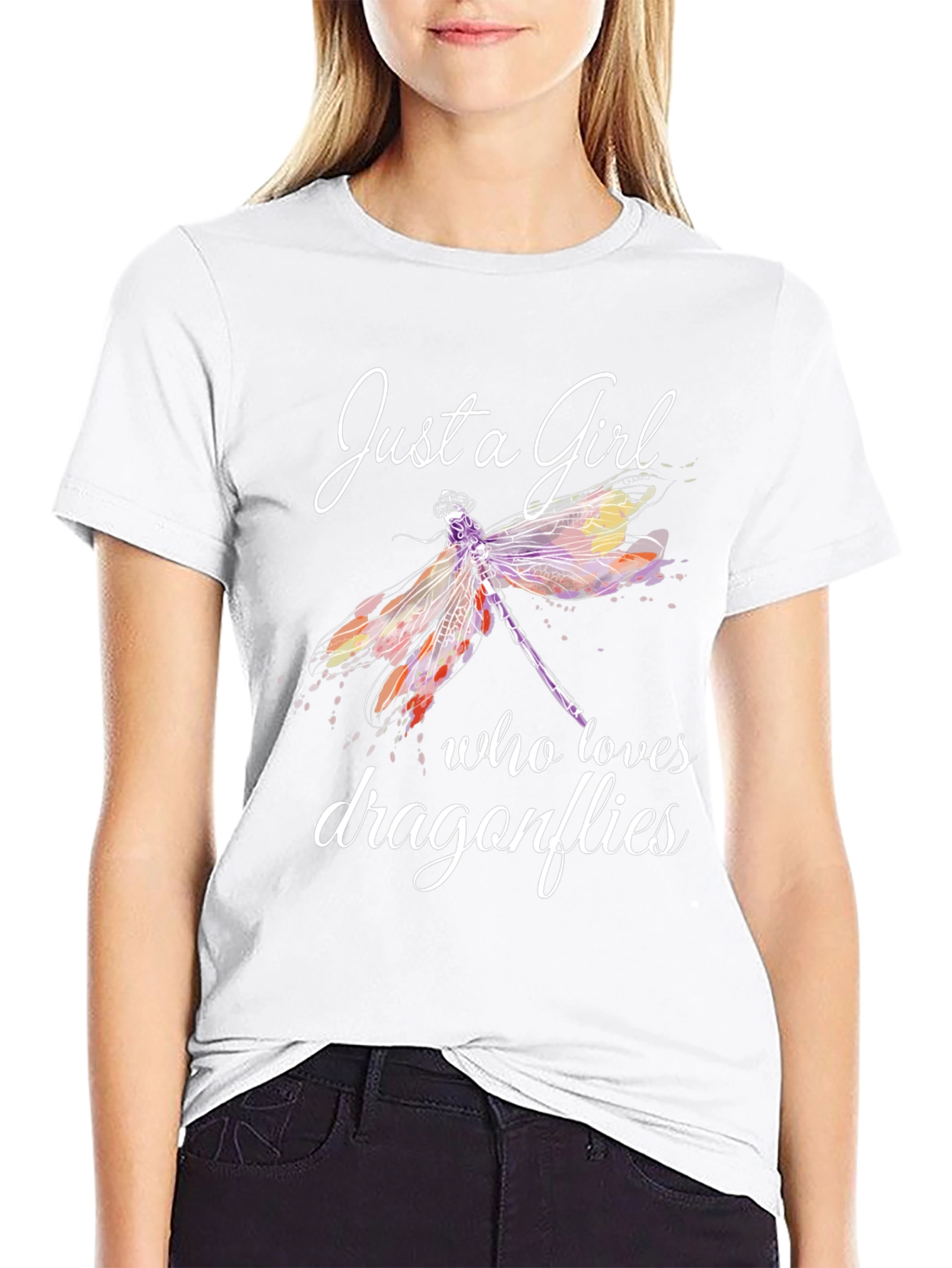Black Just a Girl Who Loves Dragonflies Graphic Tee view 9