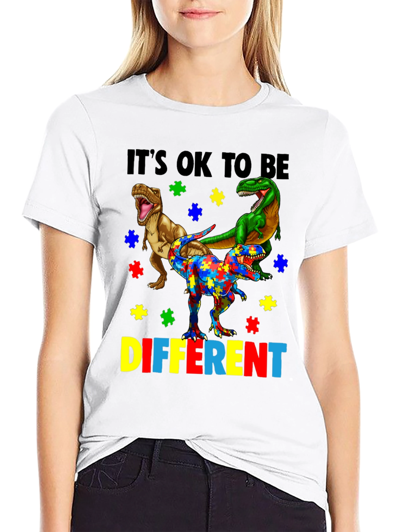 Black It's OK To Be Different Autism Awareness T-Shirt view 9