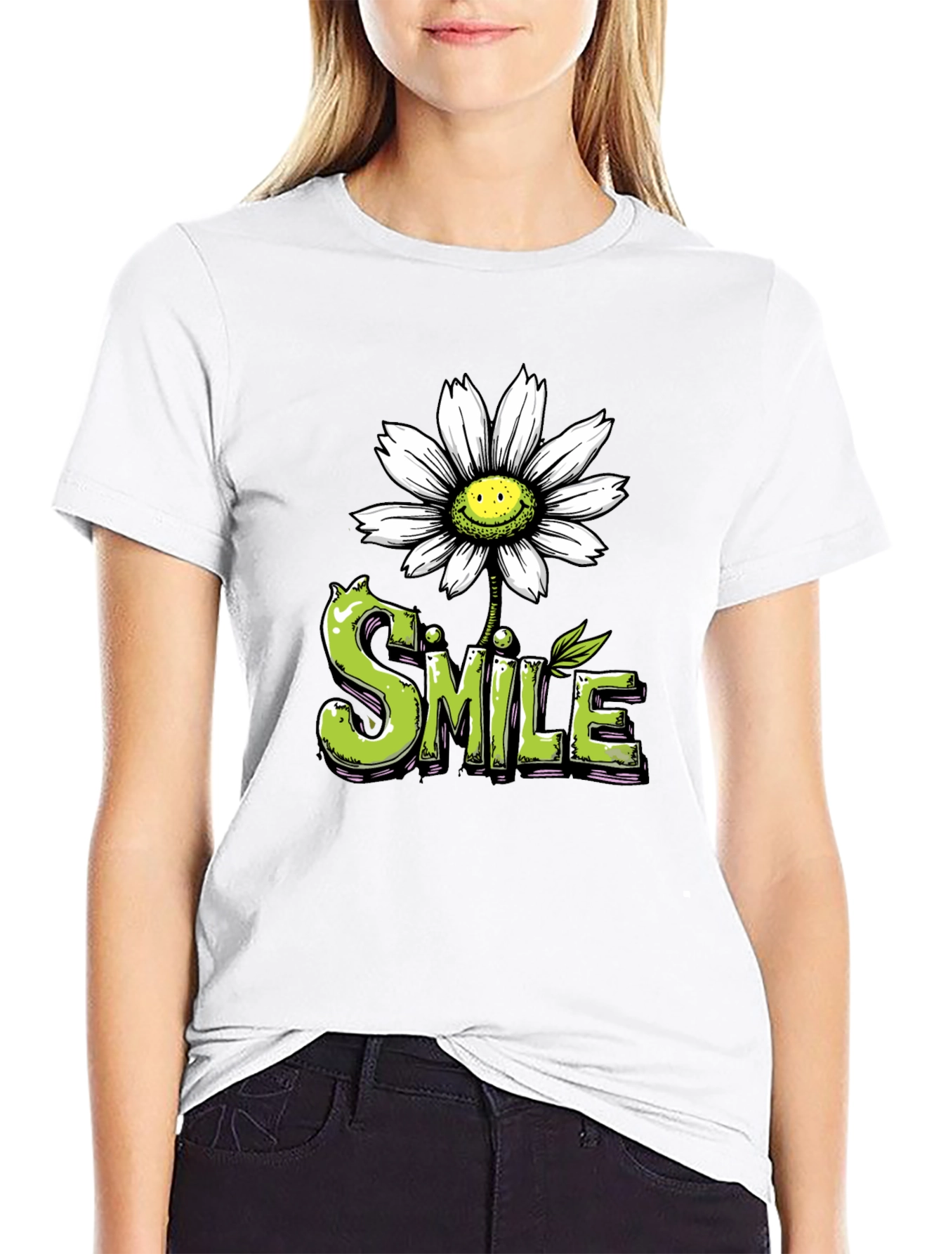 Black Smile Daisy Graphic Tee - Positive Vibes Shirt view 9