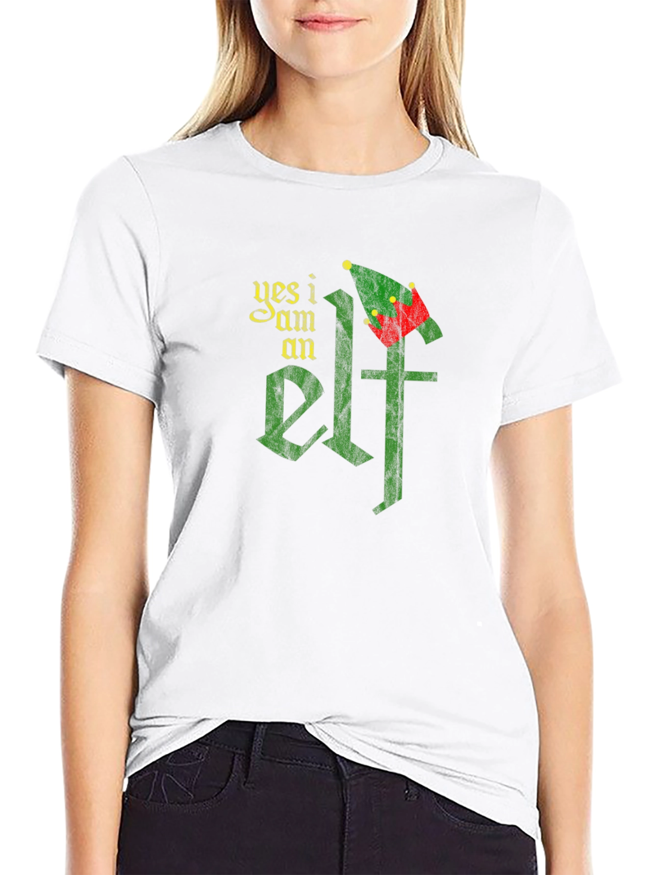Black Yes I Am An Elf T-Shirt - Holiday Christmas Party Tee view 9